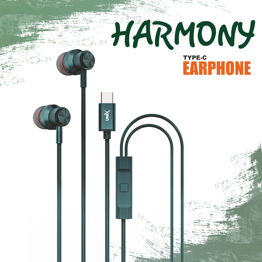 Unix Harmony Type-C Wired Earphones - Superb Sound and Comfort in Harmony Green