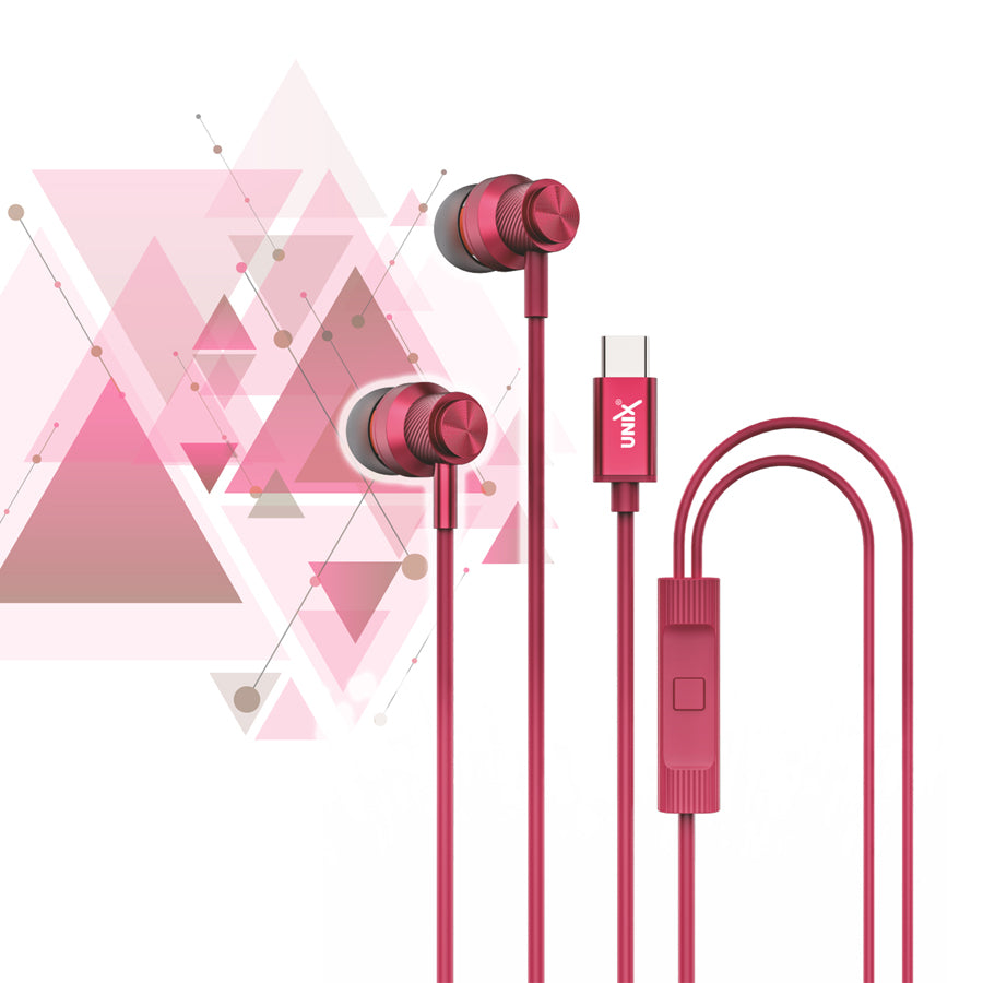 Unix Harmony Type-C Wired Earphones - Superb Sound and Comfort in Harmony Pink