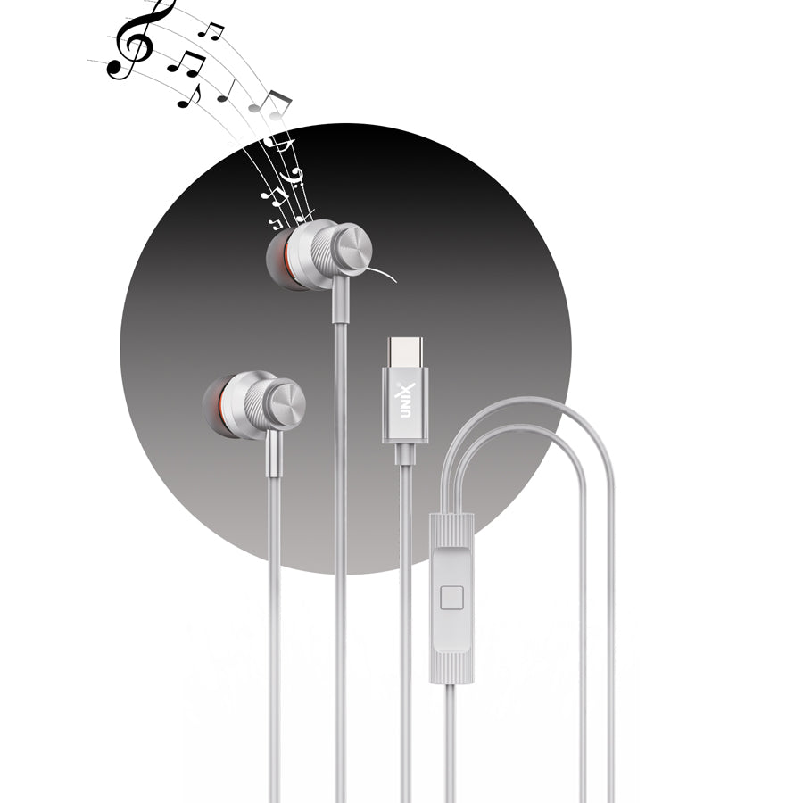Unix Harmony Type-C Wired Earphones - Superb Sound and Comfort in Harmony Silver