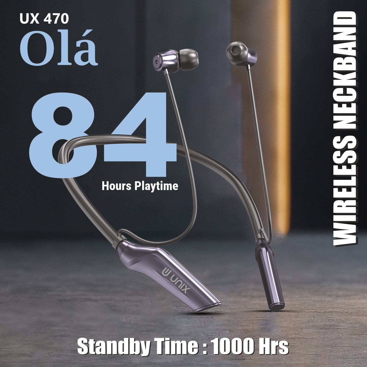 UNIX UX-470 OLA Bluetooth Neckband – Wireless Neckband with 84 Hours Playtime & ENC Noise Cancellation