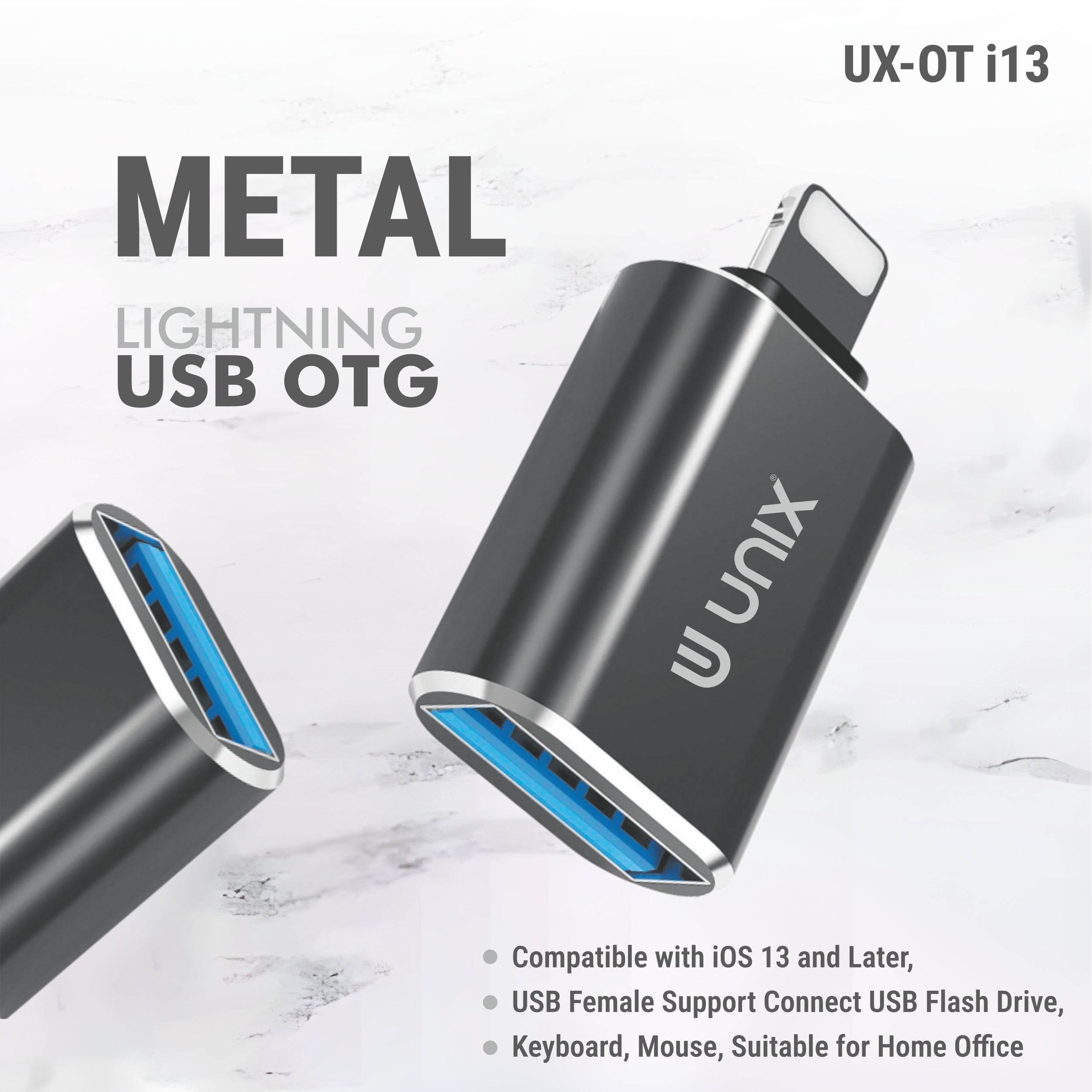 UNIX OT i13 Lightning USB OTG Adapter | iPhone/iPad Compatible | Metal Body