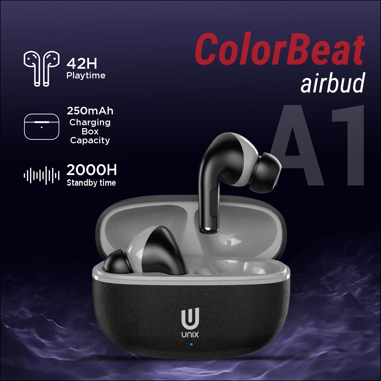 UNIX A1 Colorbeat TWS Earbuds with 42H Playtime, Type-C Charging & Touch Controls | Bluetooth 5.3