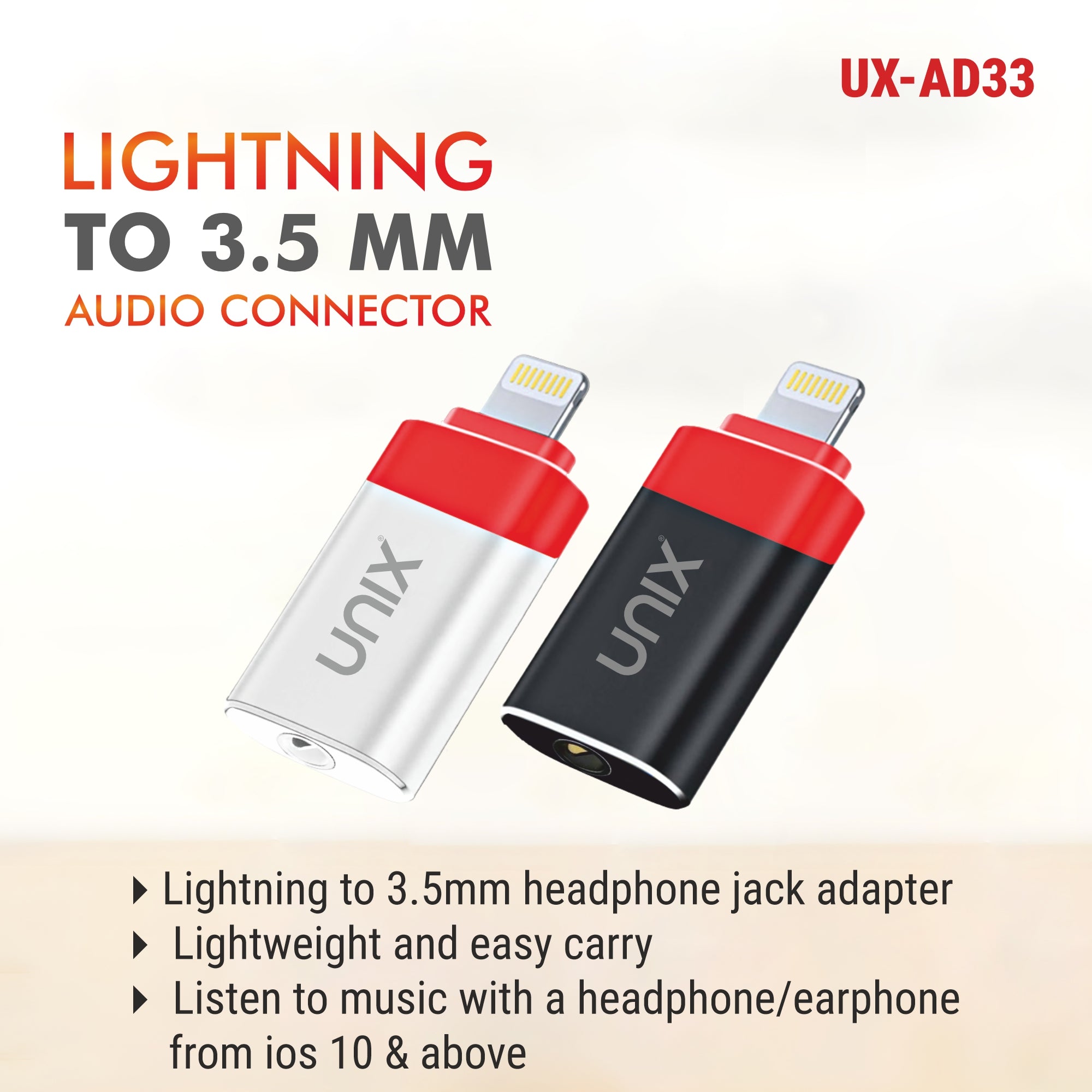UNIX AD33 Lightning to 3.5mm Audio Adapter | iOS 10+ | High-Fidelity Sound