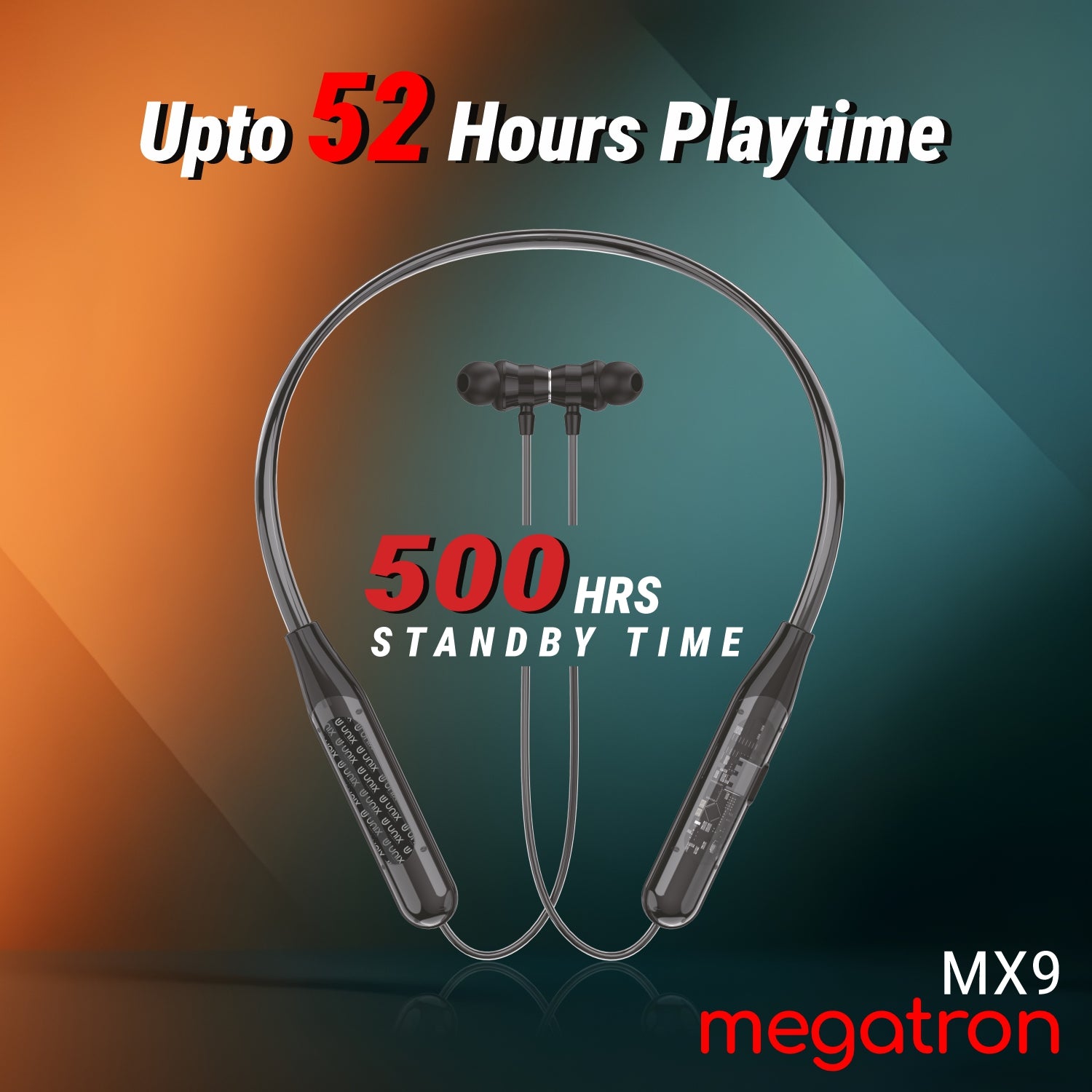 UNIX MX-9 Megatron Neckband with 52H Playtime, 500 hrs standby time