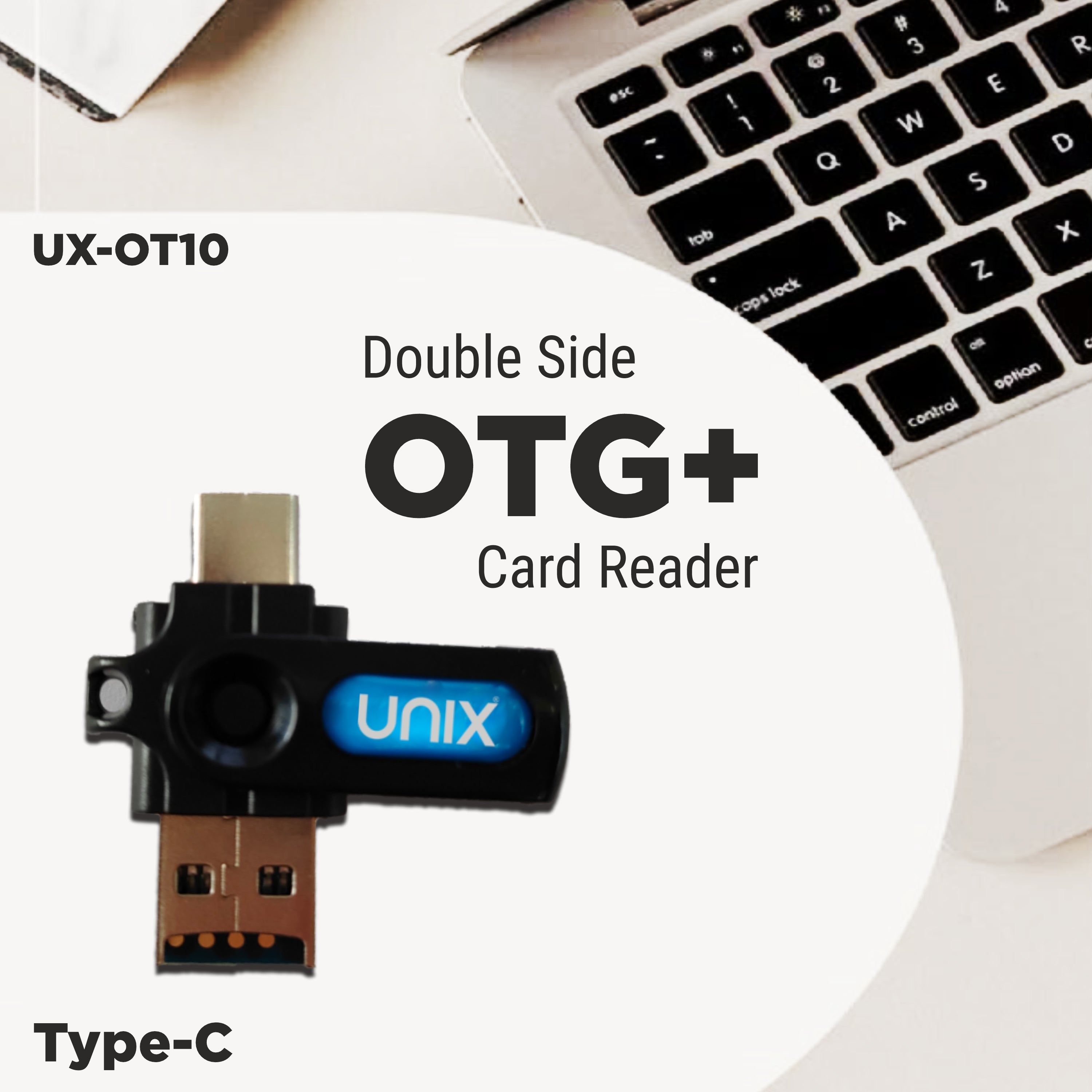 UNIX OT10 Dual Plug OTG + Card Reader | USB-A & Type-C | Hidden Slot Design