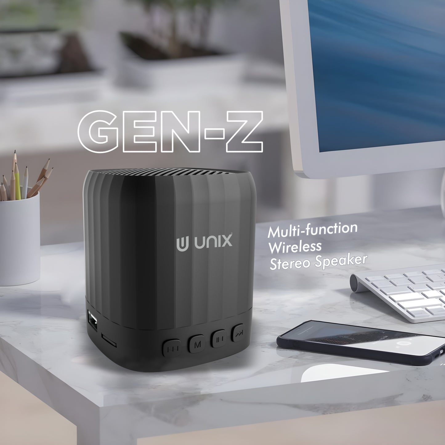UNIX Gen-Z Mini Bluetooth Speaker – Compact Design, 5W Stereo Sound