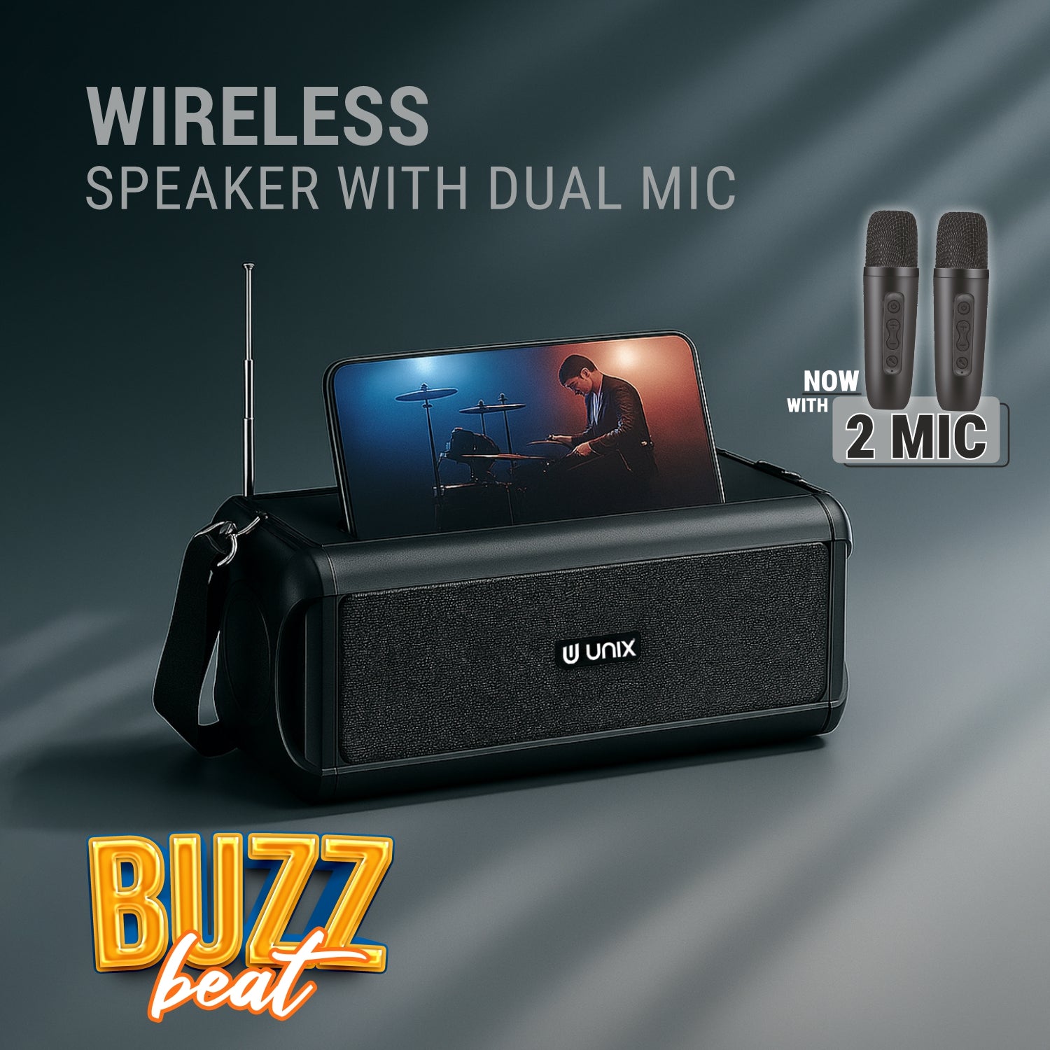 UNIX UX-887 Buzz Beat Party Speaker – Voice-Changing Mic, Thumping Bass & 5-Hour Playtime
