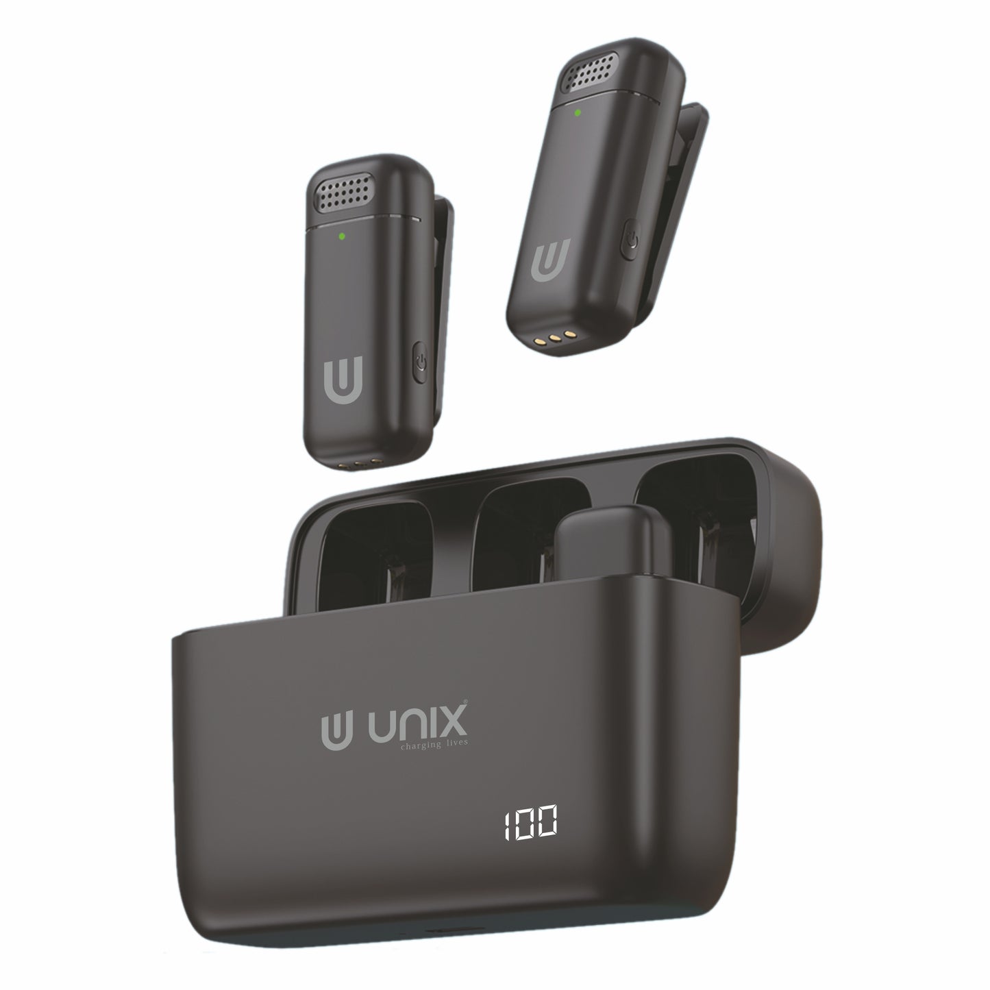 UNIX MC1 Wireless Dual Microphone Crystal-Clear Audio with 48H Battery