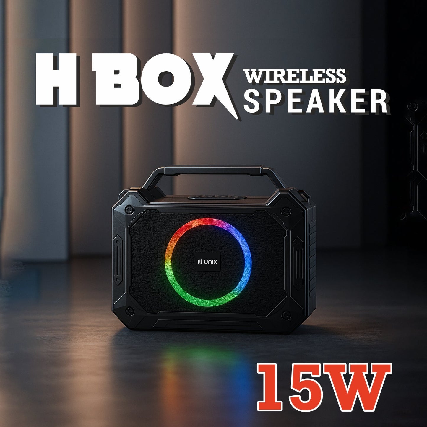UNIX H Box XB-U88 – 15W RGB Wireless Speaker with TWS, FM Radio & Portable Design