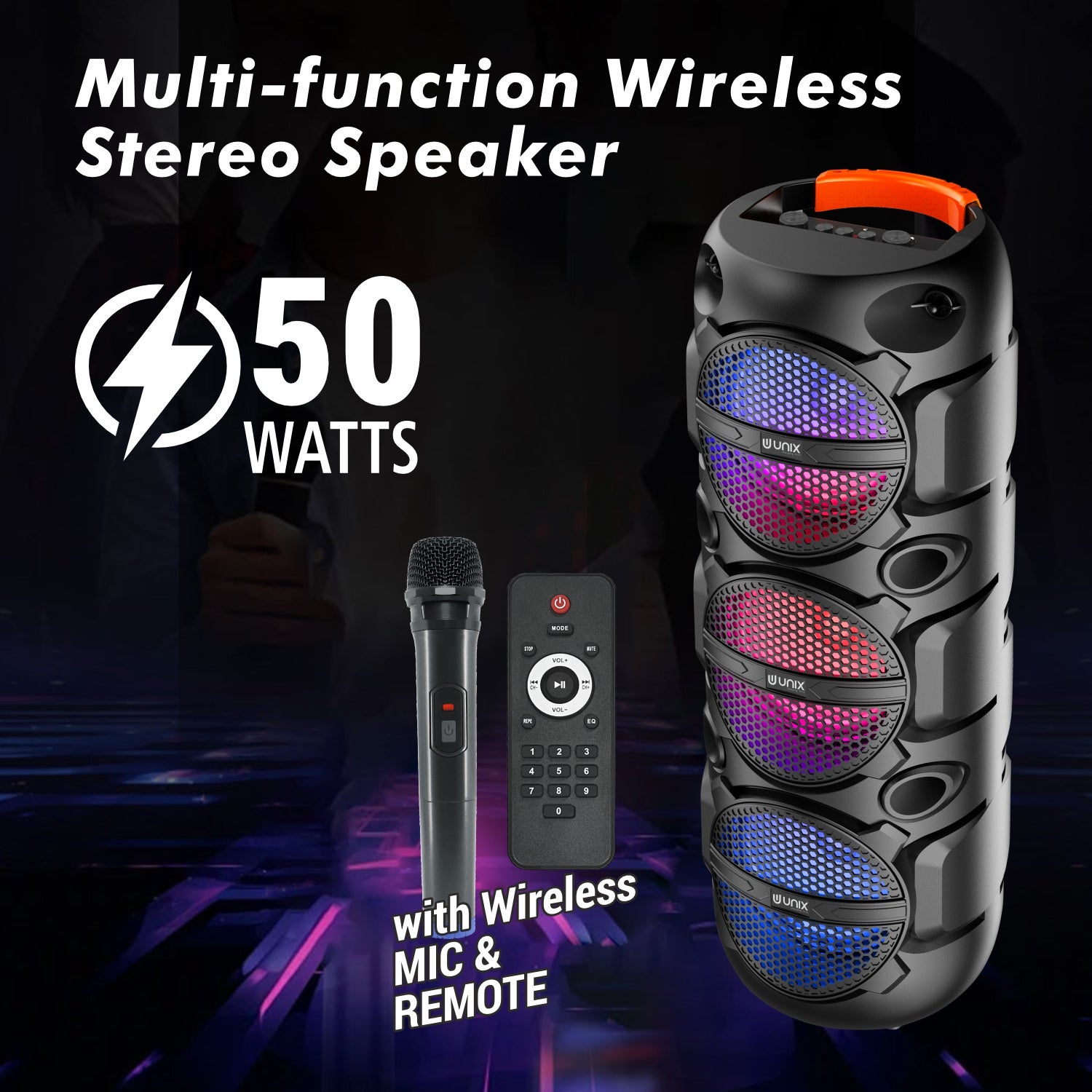 Amaze Mantra 50W RGB Party Speaker with Wireless Mic