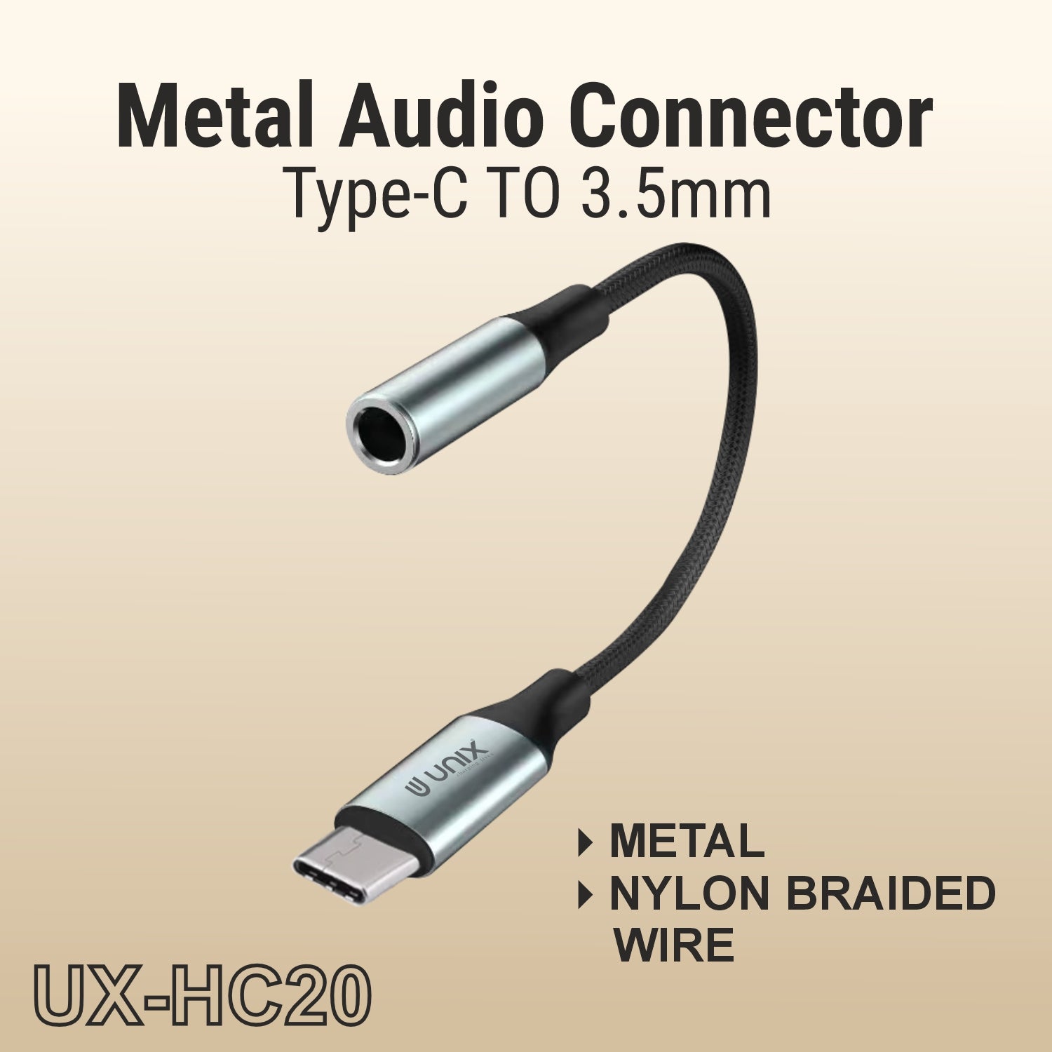 UNIX UX-HC20 Type-C to 3.5mm Metal Audio Adapter | Premium Sound & Build