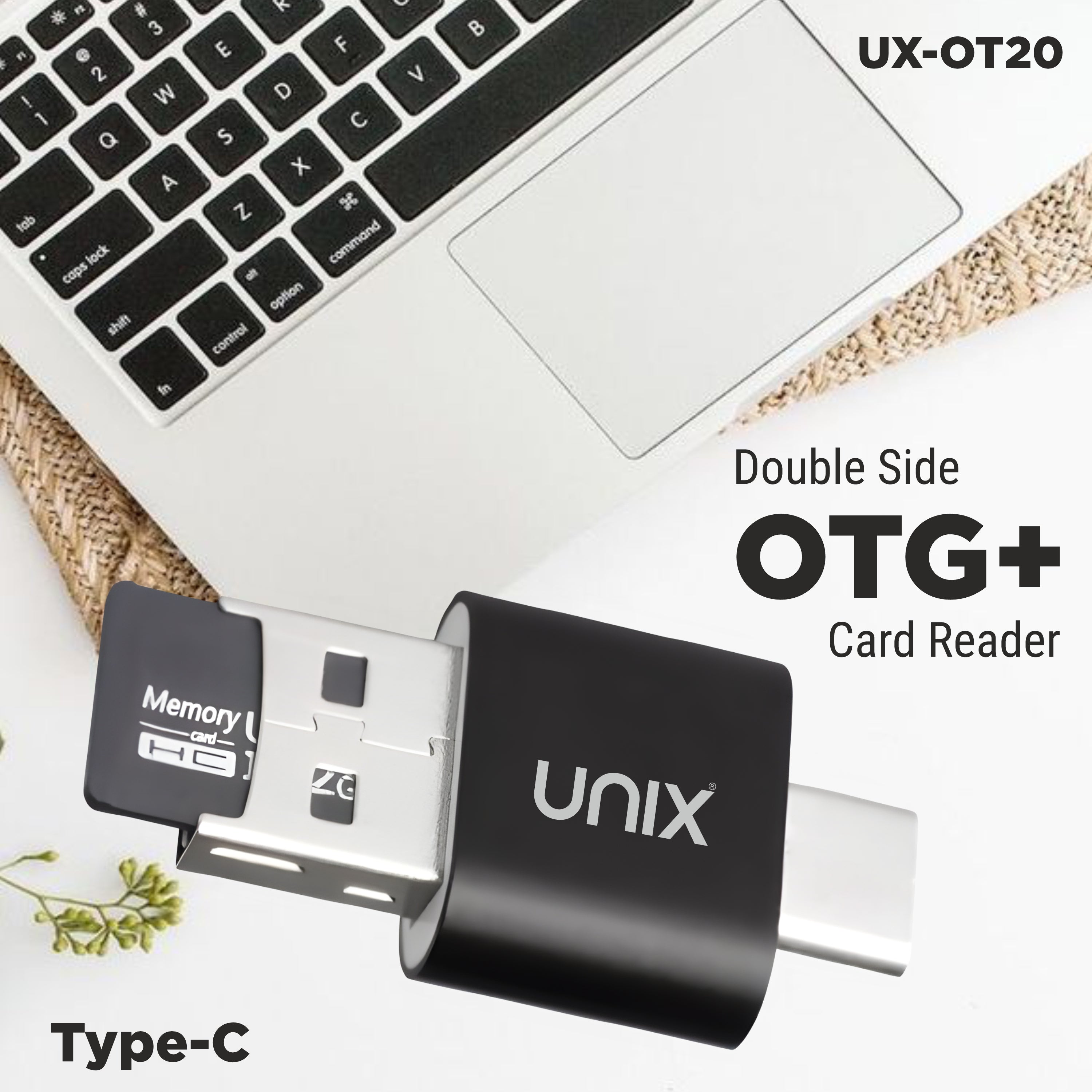 UNIX OT20 Dual Plug OTG + Card Reader | USB-A & Type-C | Hidden Design Adapter