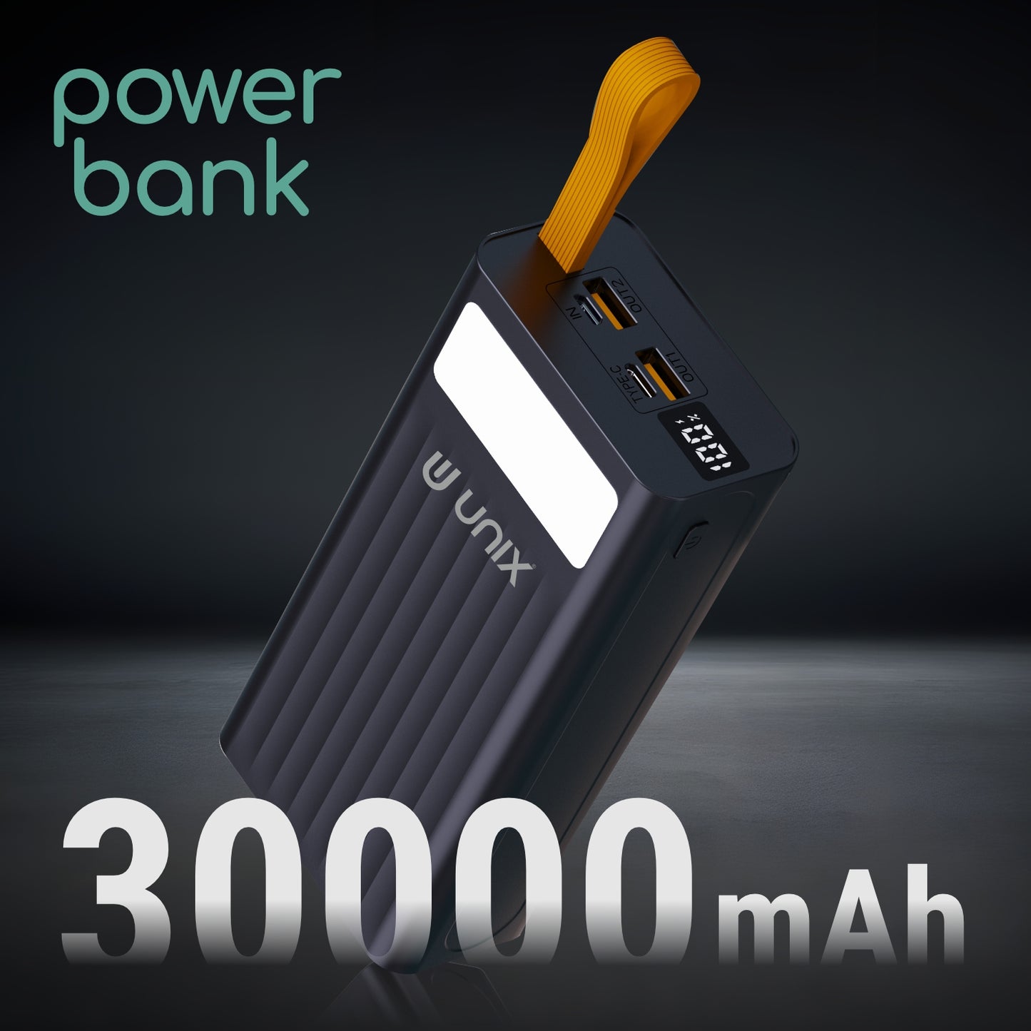30000mAh Battery Capacity äóñ Massive power bank for multiple devices and long-lasting backup.