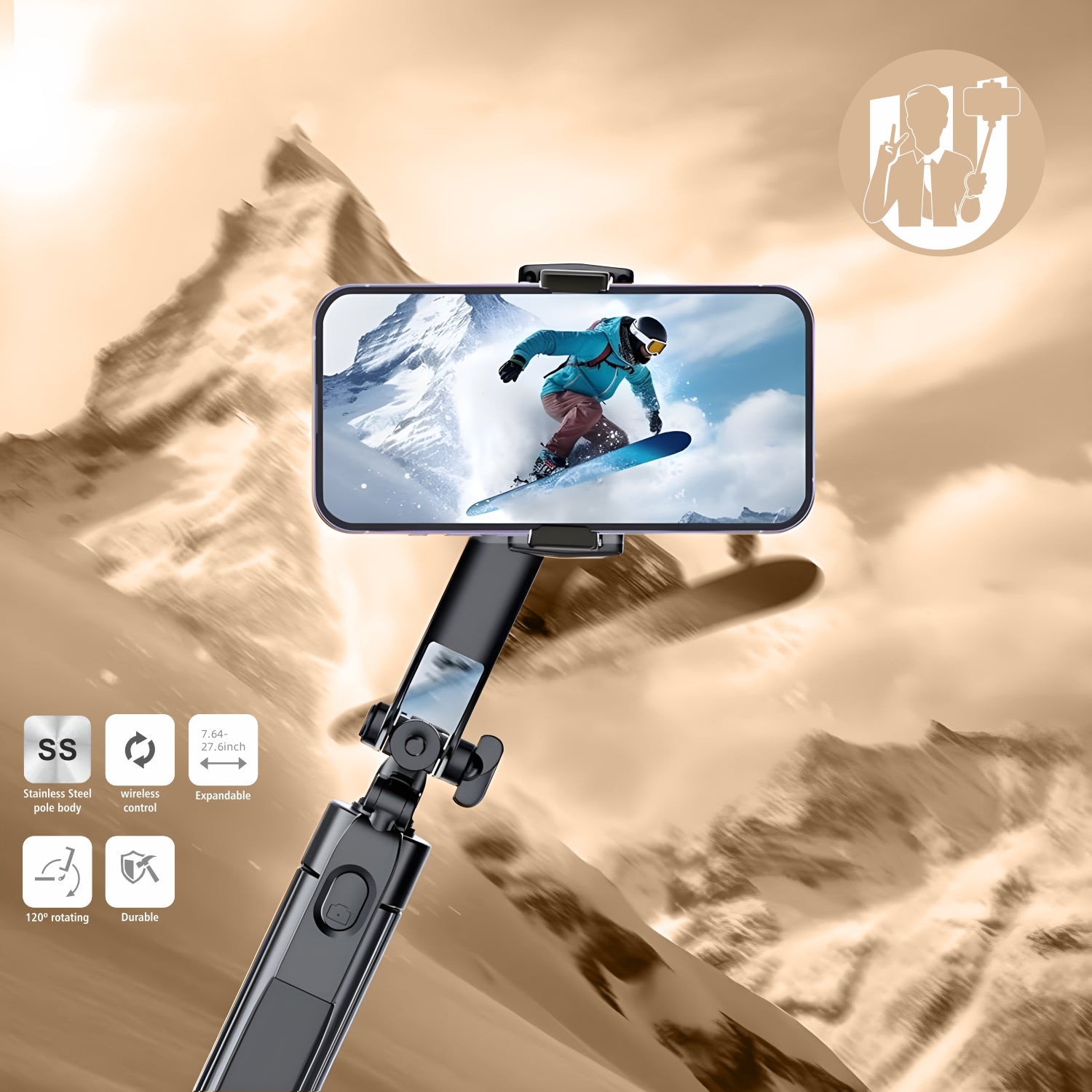 UNIX UX-SF01 Snapz Selfie Stick with Wireless Remote & 120° Rotation
