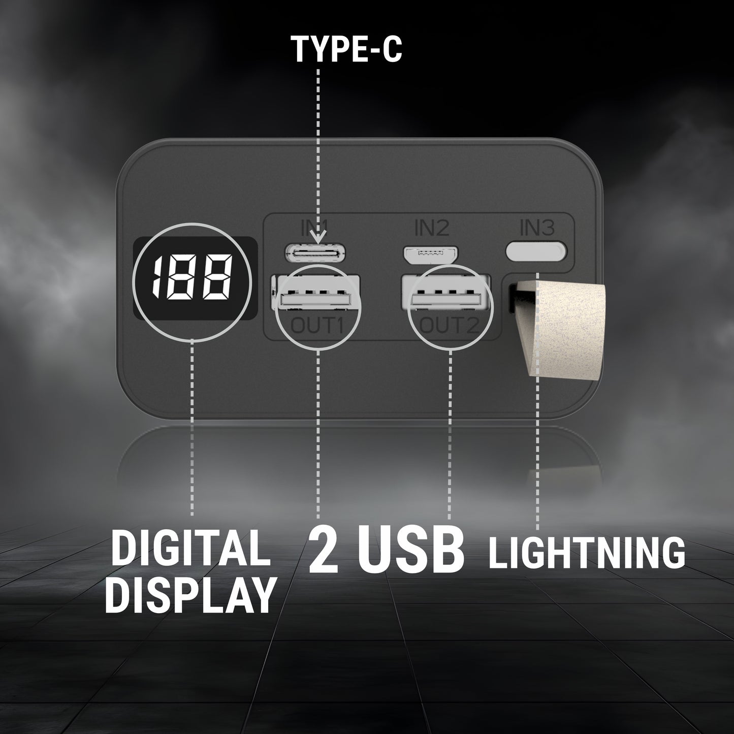 Multi-Input Support äóñ Type-C, Lightning, and Micro USB charging options for universal compatibility.
