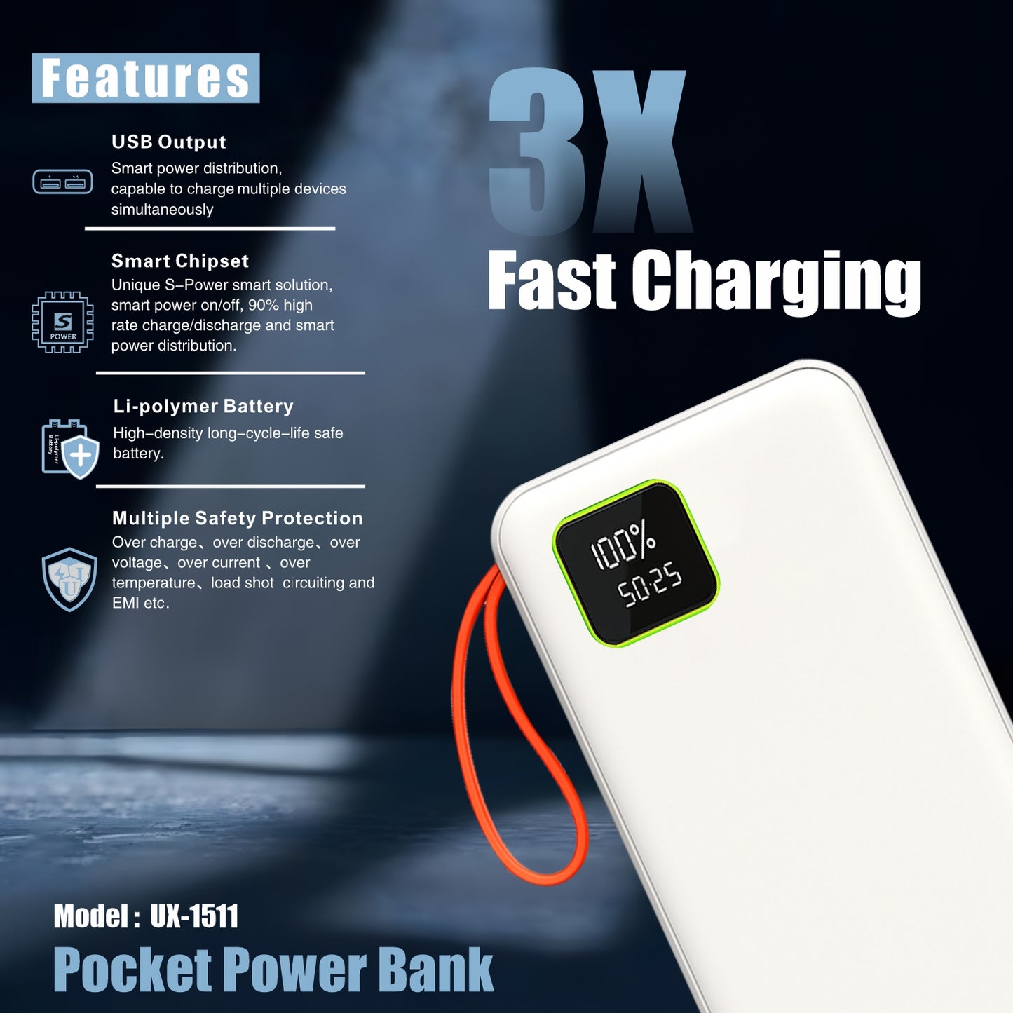 UNIX UX-1511 10000mAh Power Bank