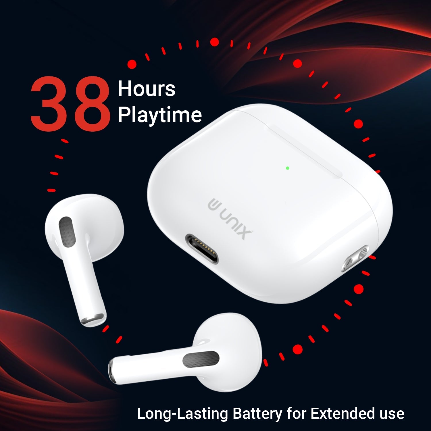UNIX UX-3000 TWS Earbuds – 38-Hour Playtime, Clear Sound & Compact Stylish Design