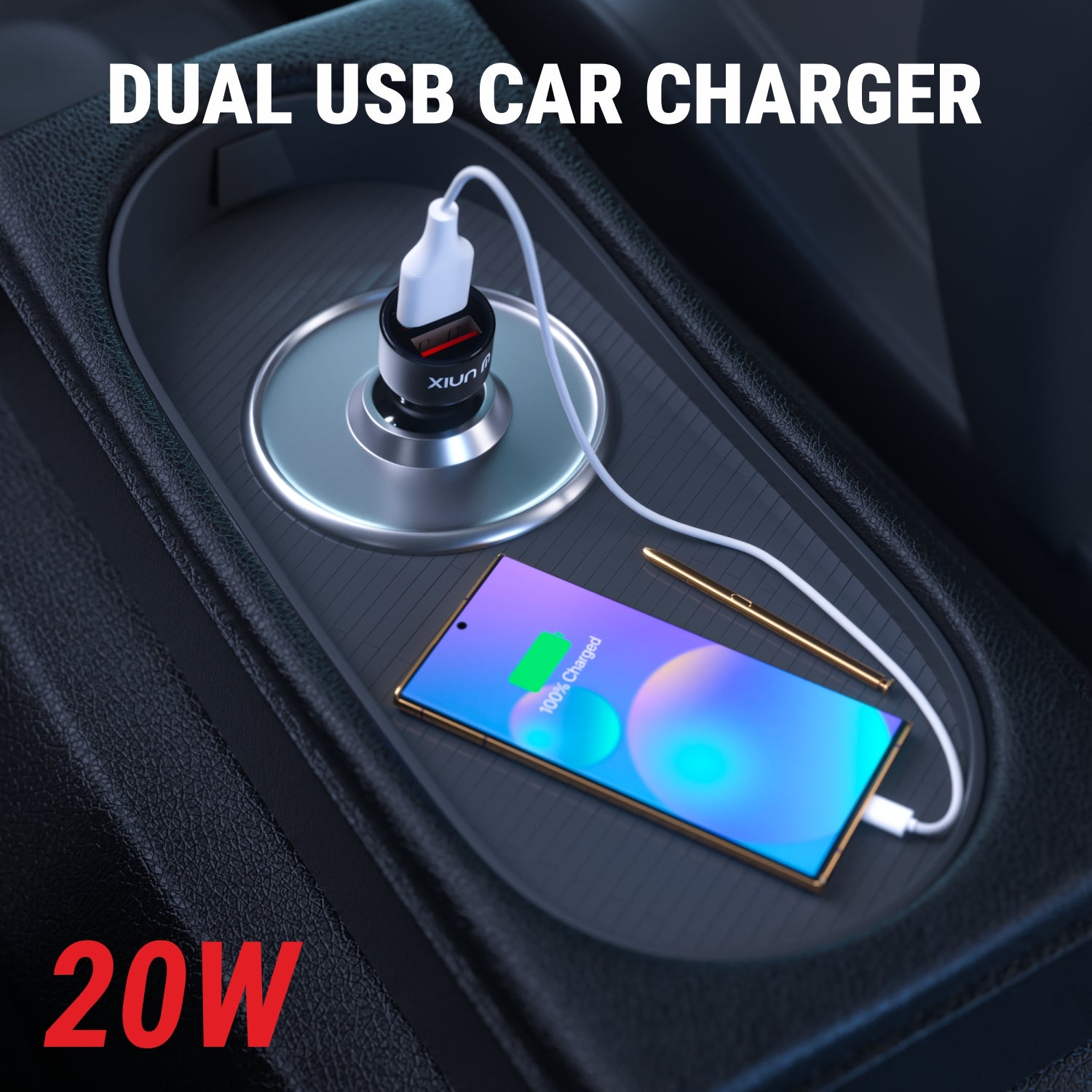Dual USB Fast Car Charger with Cable 
