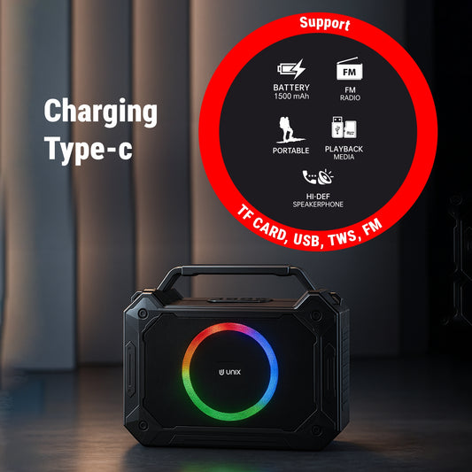 UNIX H Box XB-U88 – 15W RGB Wireless Speaker with TWS, FM Radio & Portable Design