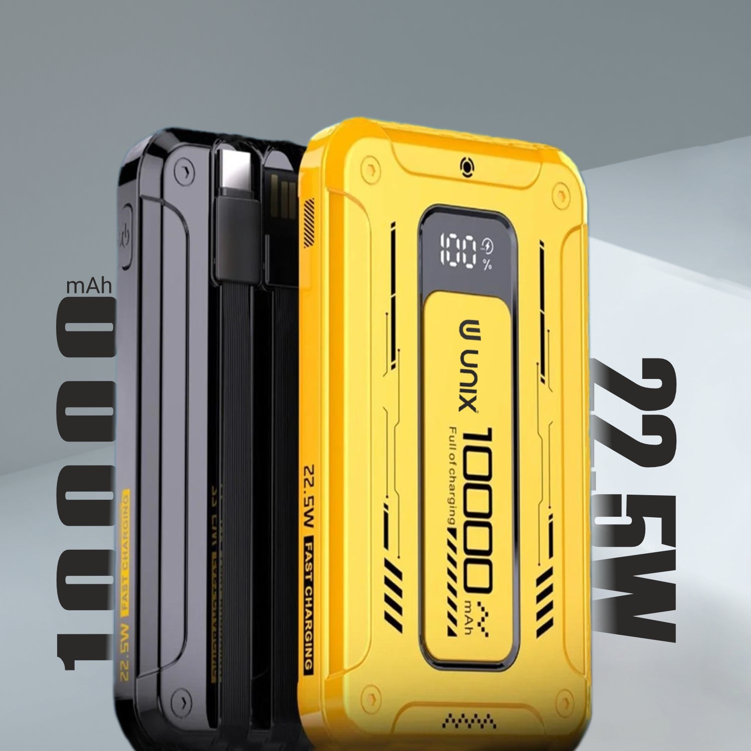 UNIX India UX-1527 10000mAh Power Bank with Inbuilt Cable, Digital Display, and Smart Chip