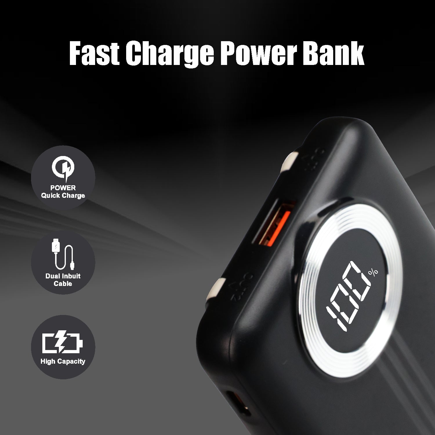 UNIX Ux-1534 Power Bank – 10000mAh, 22.5W Power Delivery, Dual Inbuilt Cables, Digital Display