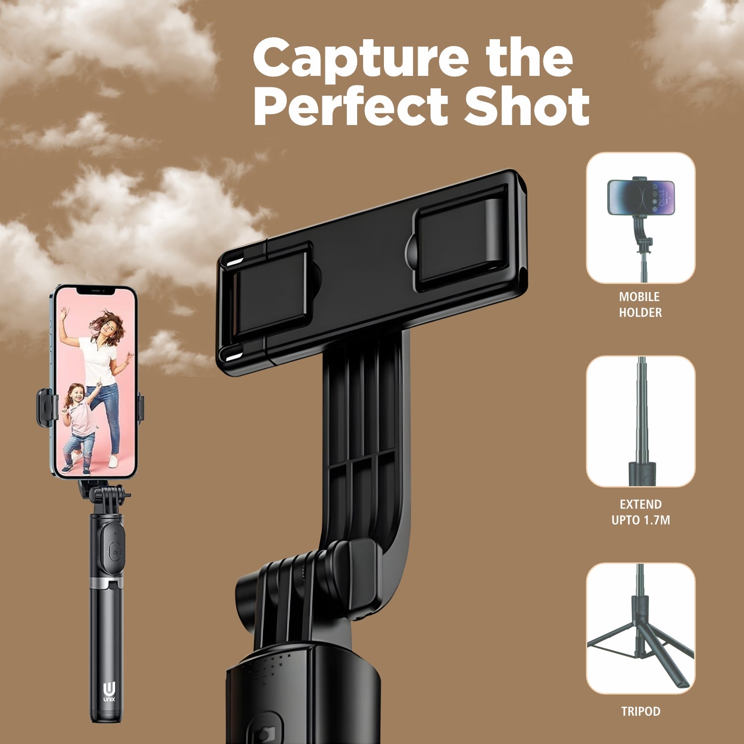 UNIX UX-SF01 Snapz Selfie Stick with Wireless Remote & 120° Rotation