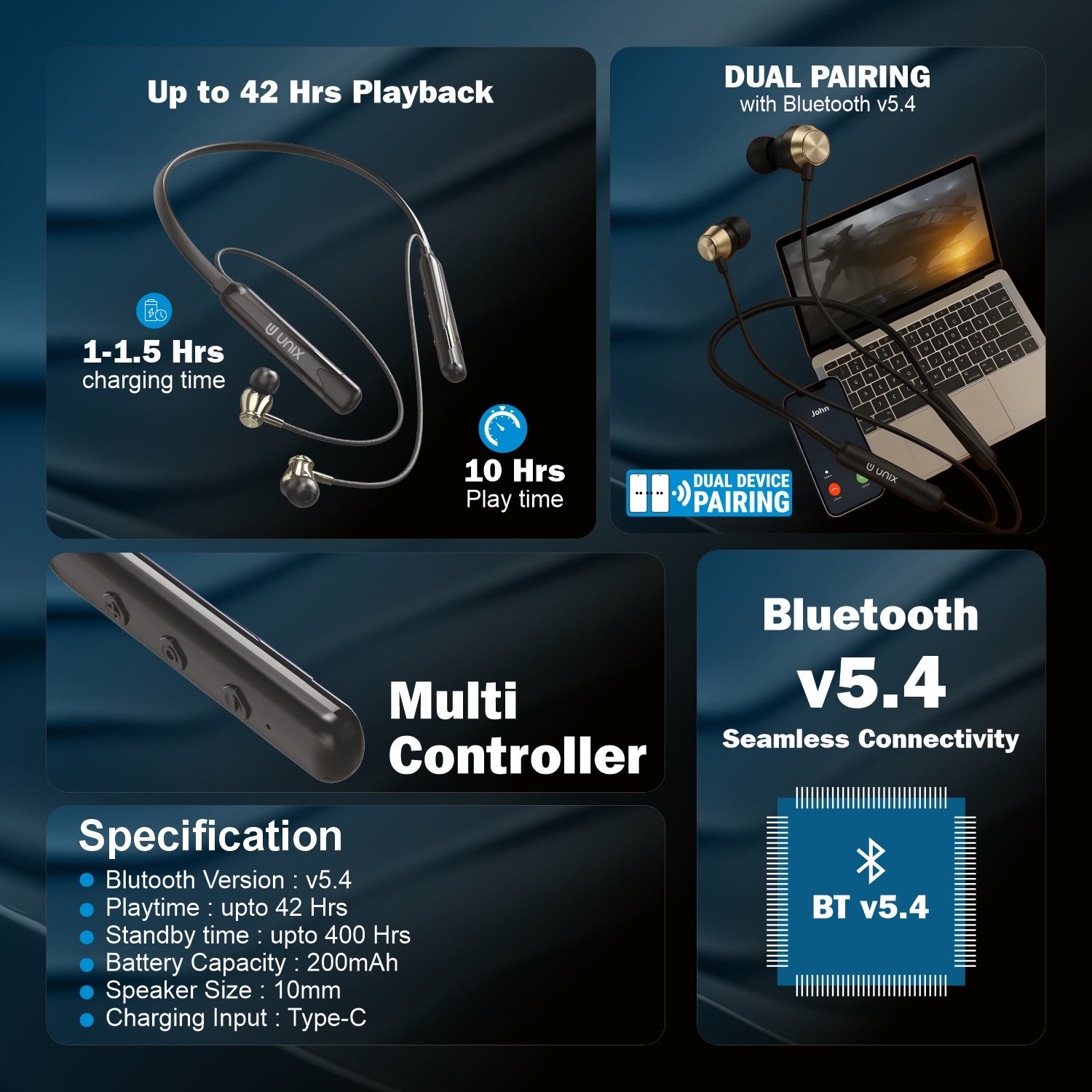 Bluetooth earbuds with charging time, play time