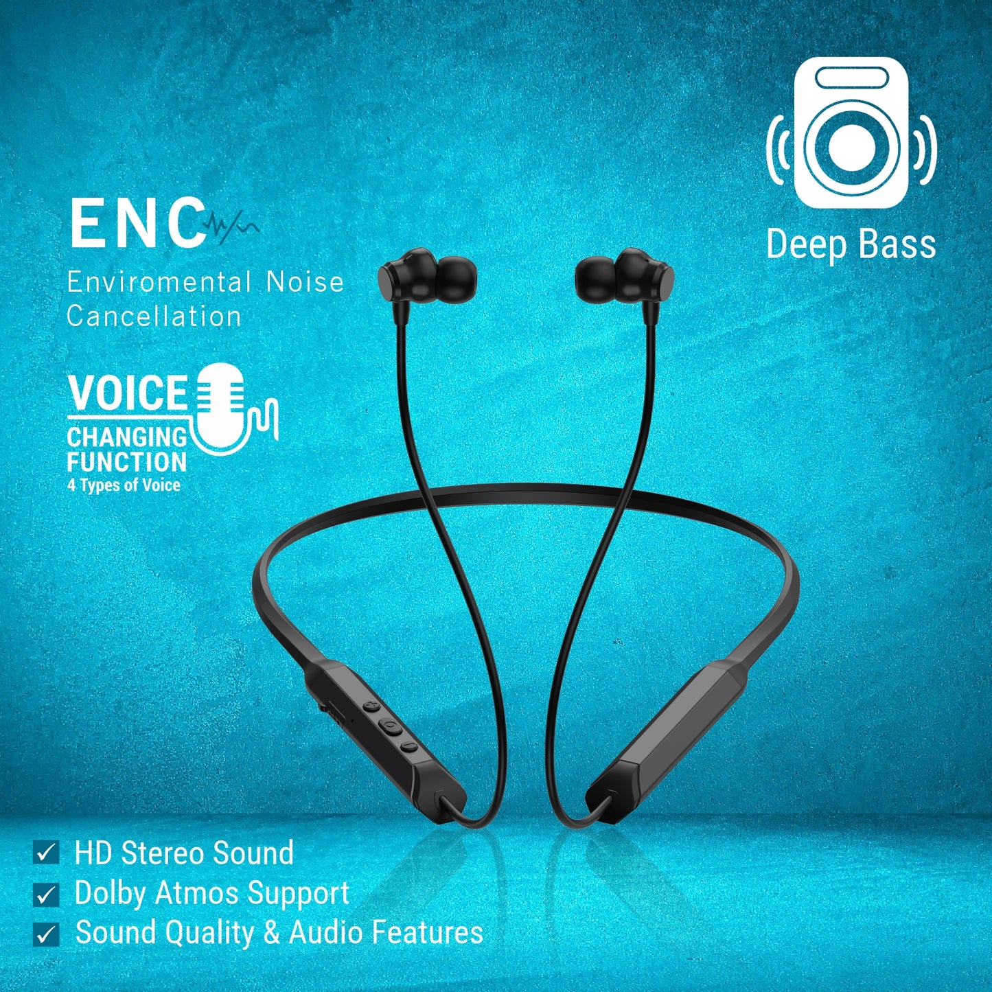 Unix Solo UX-900 PRO Bluetooth Neckband Voice Changer and 62Hr Playtime enc