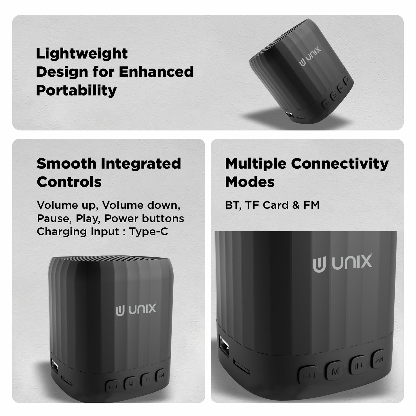 UNIX Gen-Z Mini Bluetooth Speaker – Compact Design, 5W Stereo Sound