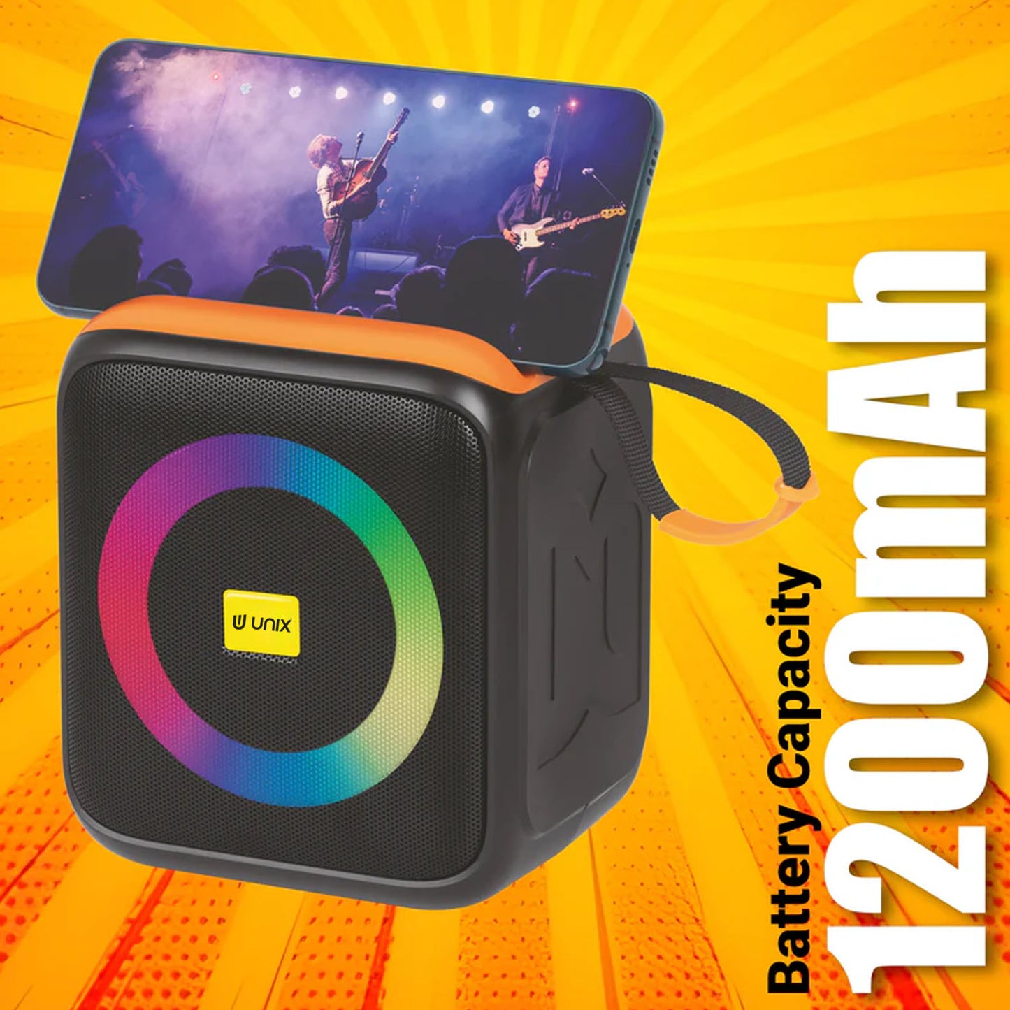 UNIX Kaboom XB-U66 Bluetooth Speaker – 8W Audio with Deep Bass, RGB Lights & Long Battery