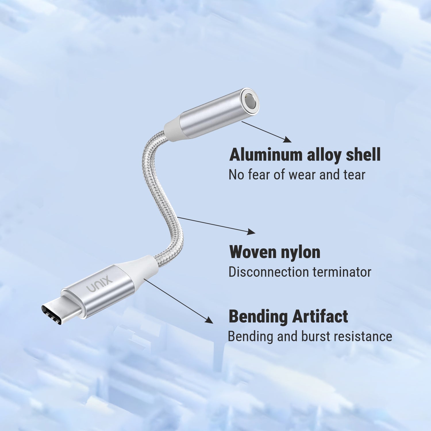 UNIX HC12 Type-C to 3.5mm Audio Connector | Smart DAC Chip | Braided & Durable