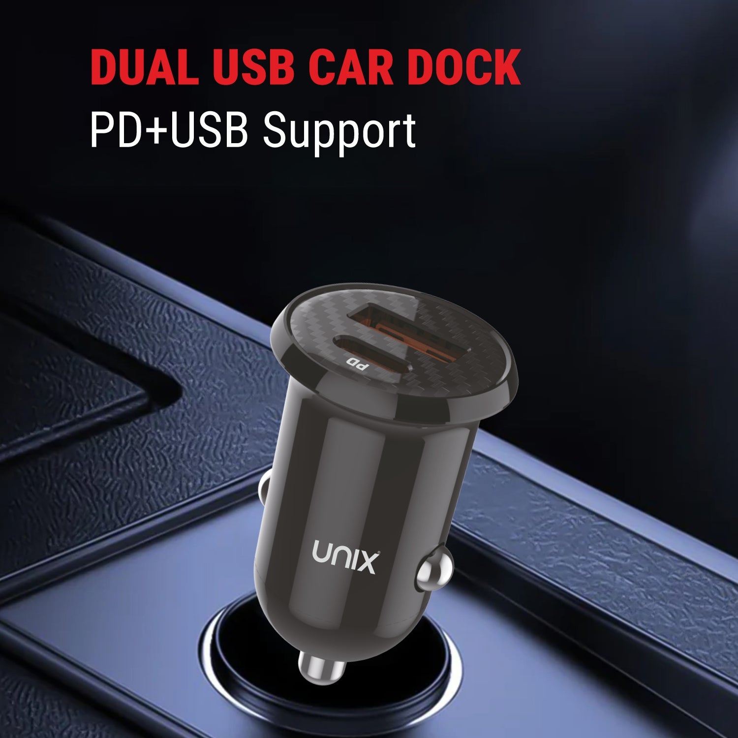 UNIX UX-C77 | 25W Mini Car Charger with PD + USB | Ultra-Fast, Compact & Budget-Friendly