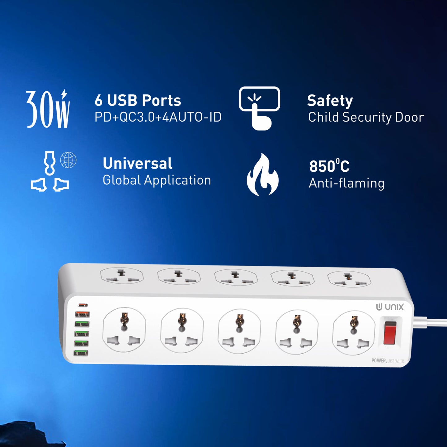 6 USB Port + Power Socket Charging Hub 