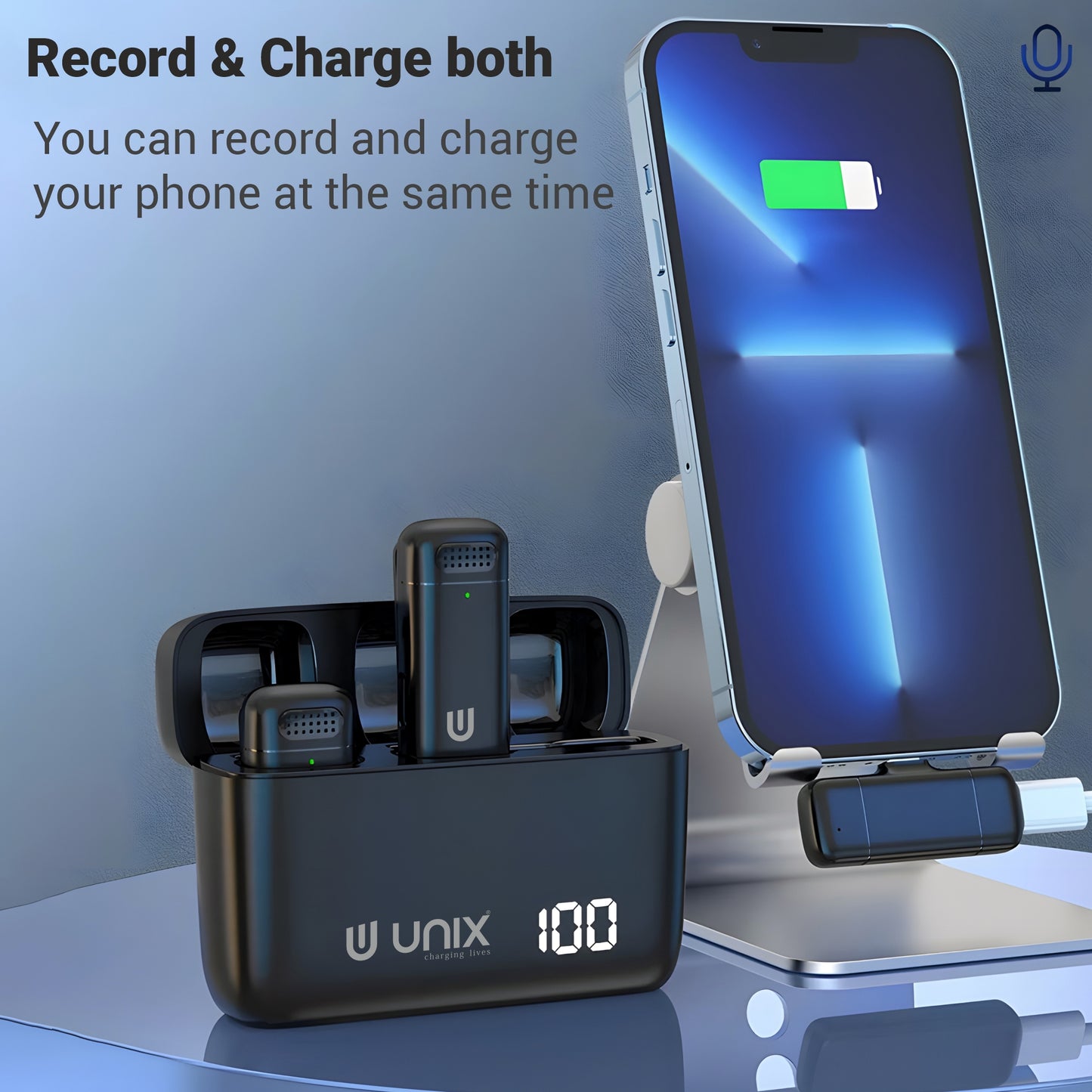 UNIX MC1 Wireless Dual Microphone Crystal-Clear Audio with 48H Battery