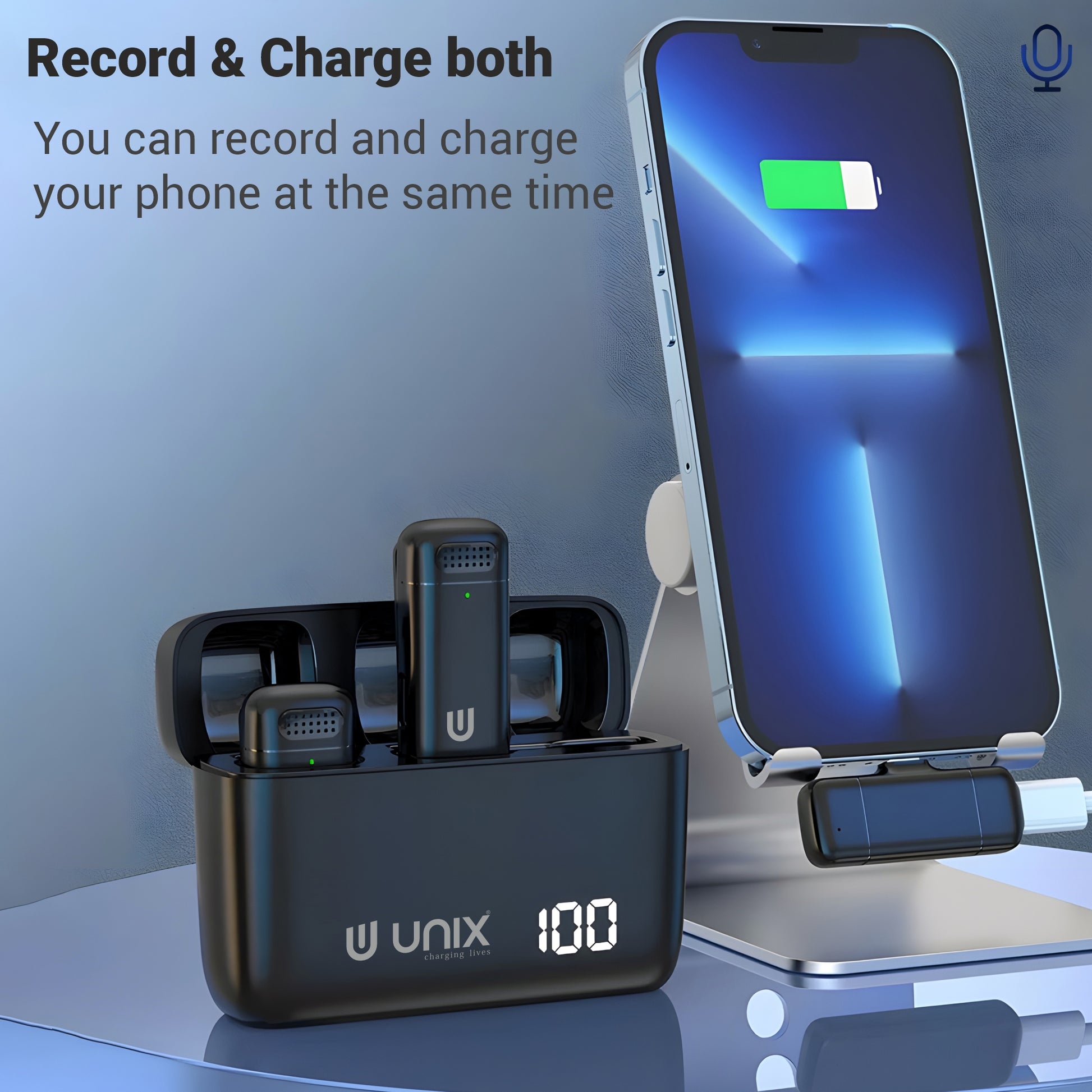 UNIX MC1 Wireless Dual Microphone Crystal-Clear Audio with 48H Battery