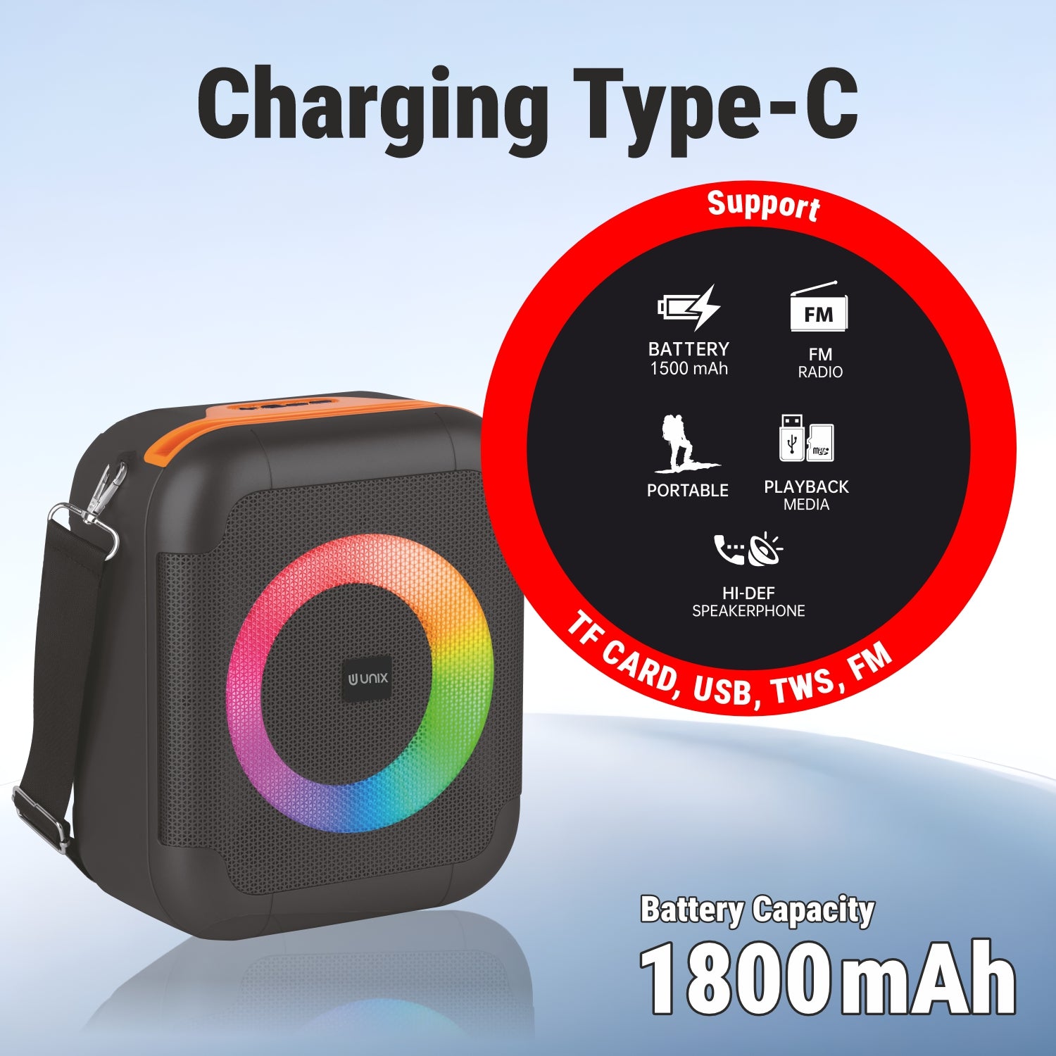 UNIX Q Box XB-U66 – 20W RGB Wireless Speaker with TWS, Super Bass & 15H Playtime