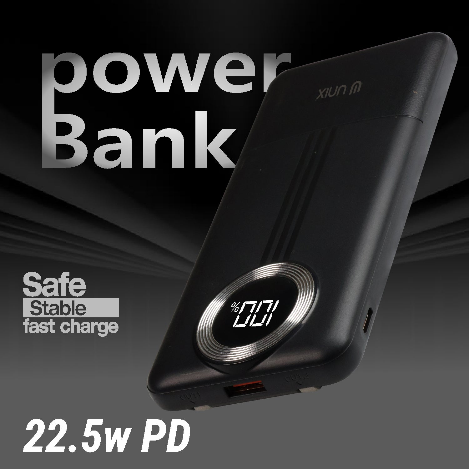 UNIX Ux-1534 Power Bank – 10000mAh, 22.5W Power Delivery, Dual Inbuilt Cables, Digital Display