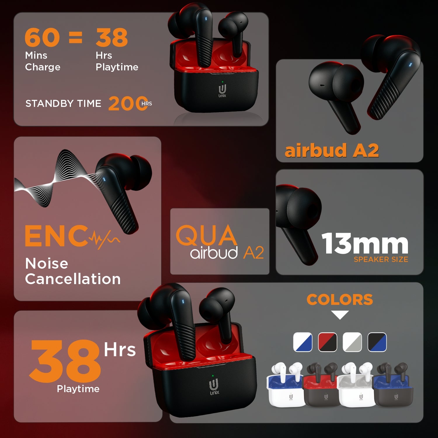 Unix Qua Airbud A2 True Wireless Earbuds
