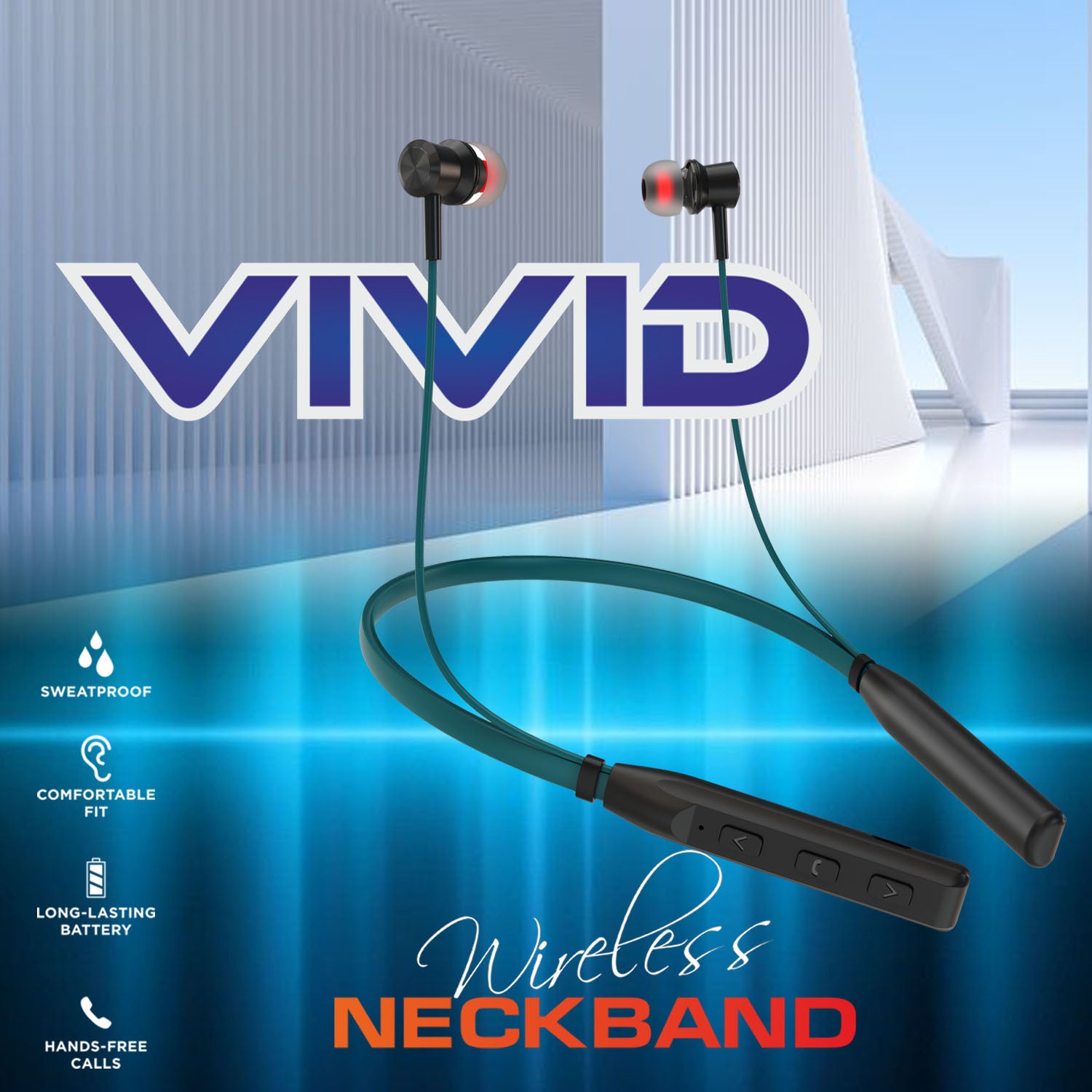 Unix Vivid MX6 Bluetooth Neckband – HD Stereo Sound, Up to 22 Hours Talktime