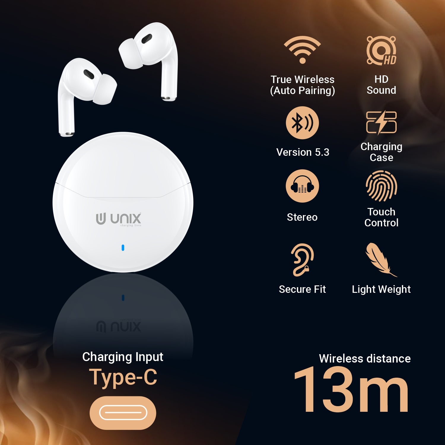 UNIX UX-HP10 Tango Compact TWS Earbuds äóñ 40 Hours Playtime, Precise Bass & Touch Controls