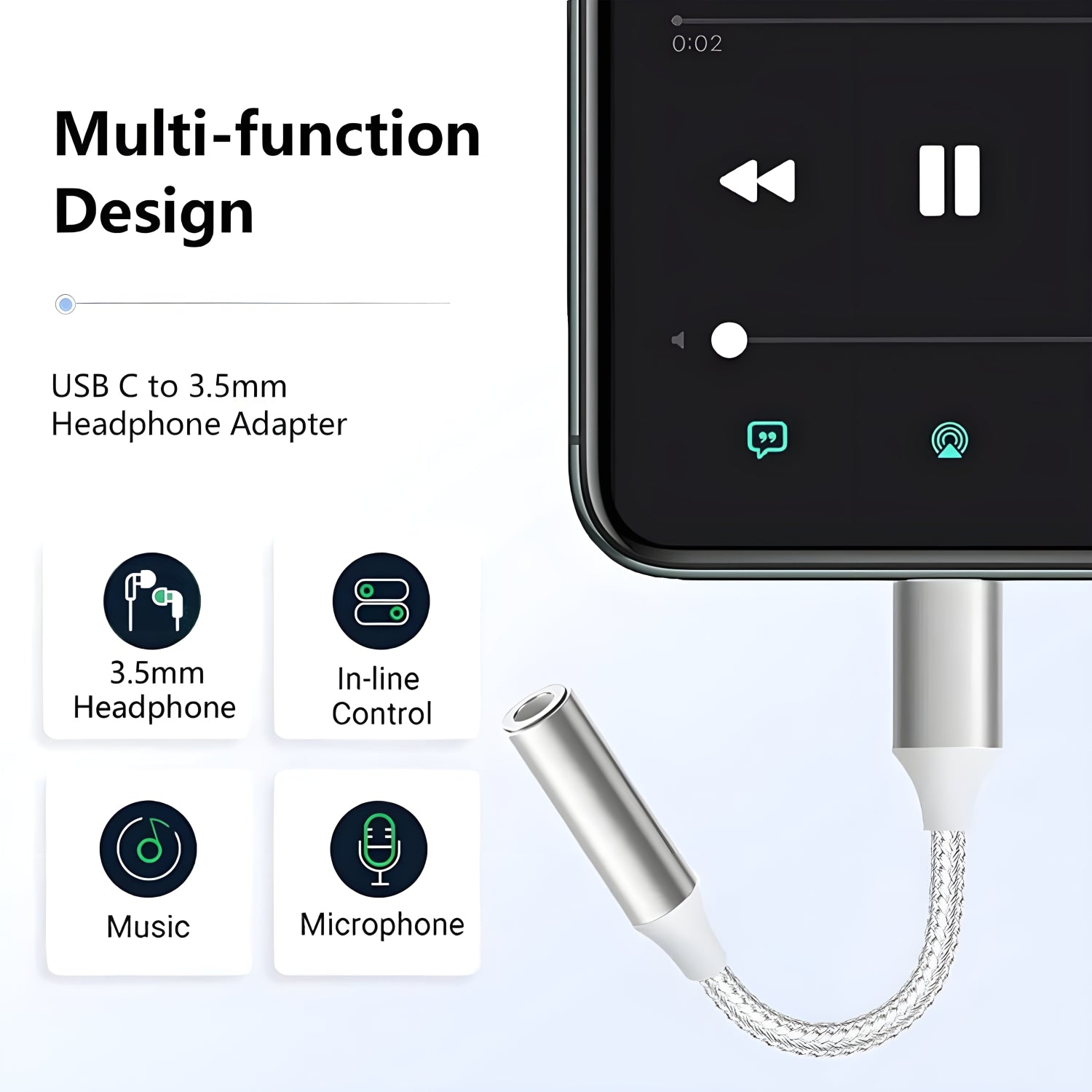 UNIX HC12 Type-C to 3.5mm Audio Connector | Smart DAC Chip | Braided & Durable