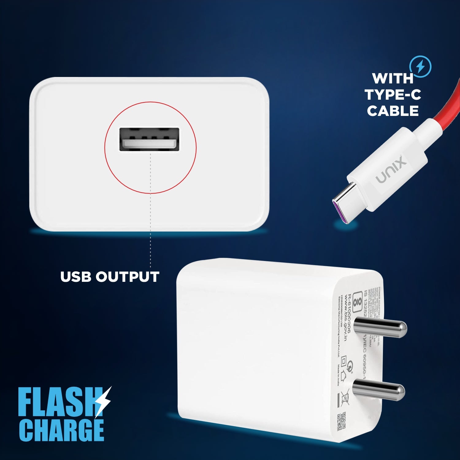 UNIX UX-130 ECO Series 35W Flash Travel Charger with Type-C Cable & 6-Layer Protection