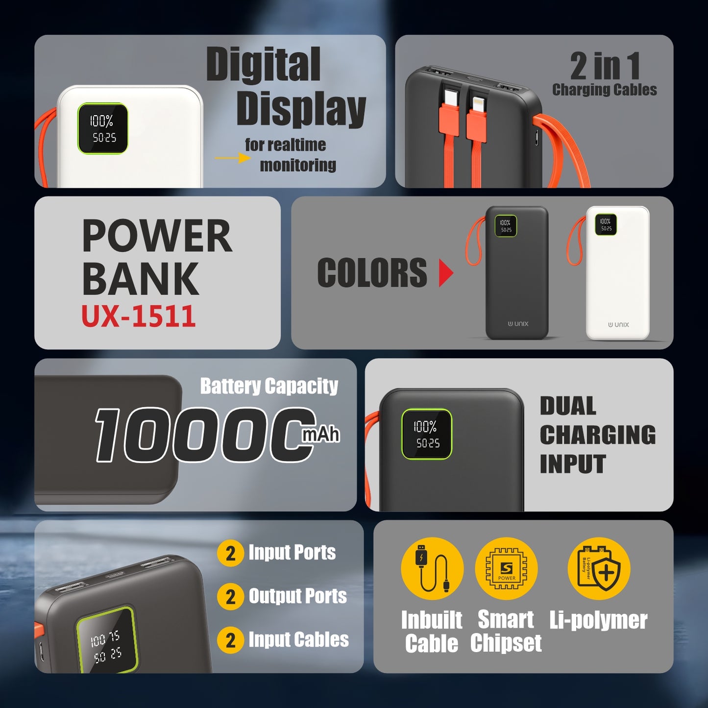 UNIX UX-1511 10000mAh Power Bank