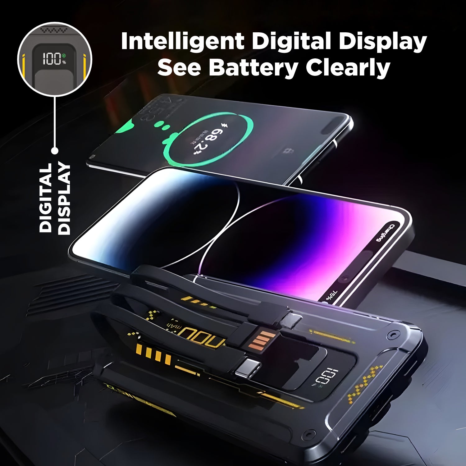 UNIX India UX-1527 10000mAh Power Bank with Inbuilt Cable, Digital Display, and Smart Chip