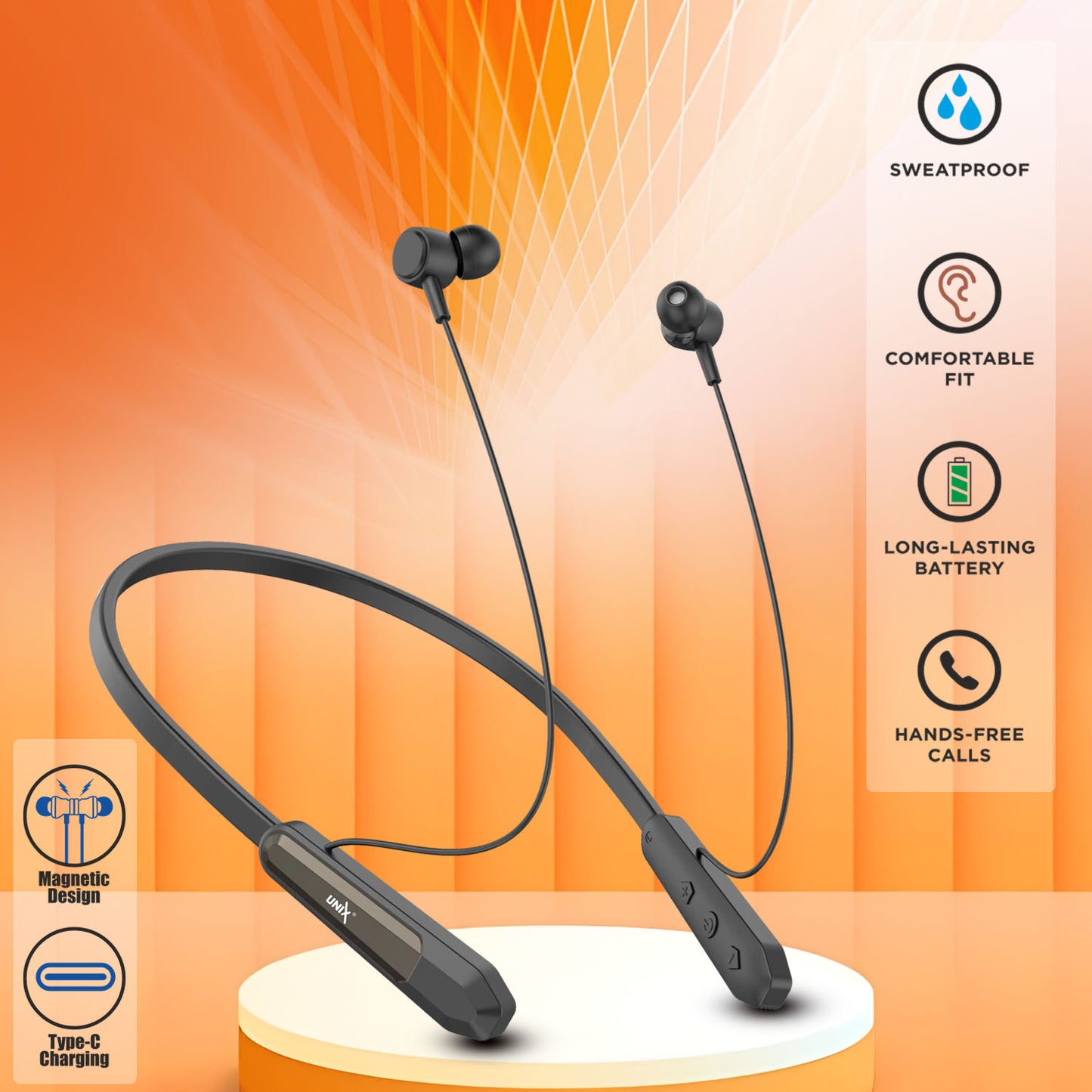 UNIX Encore Elite 6 Bluetooth Neckband äóñ 28-Hour Playtime, Deep Bass & Stylish Design - Unixindia.