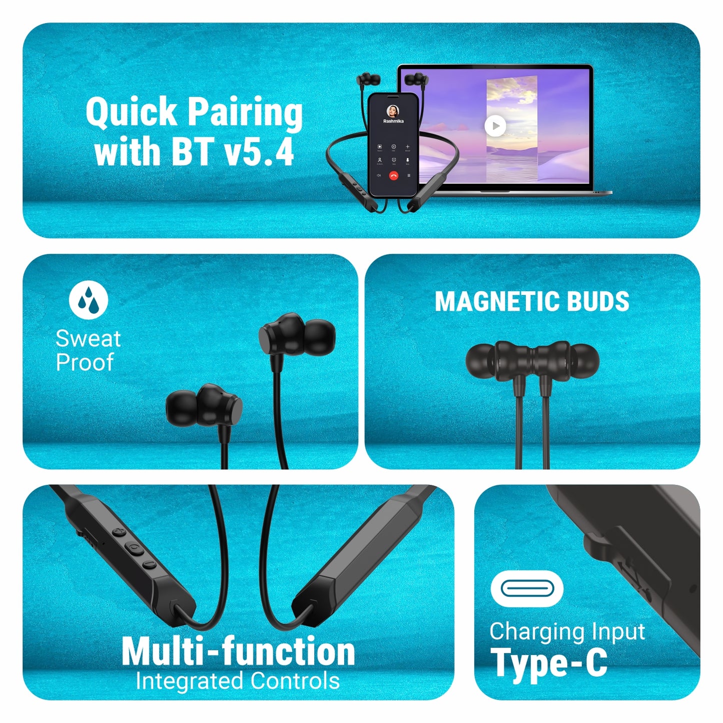 Unix Solo UX-900 PRO Bluetooth Neckband Voice Changer and 62Hr Playtime all function 