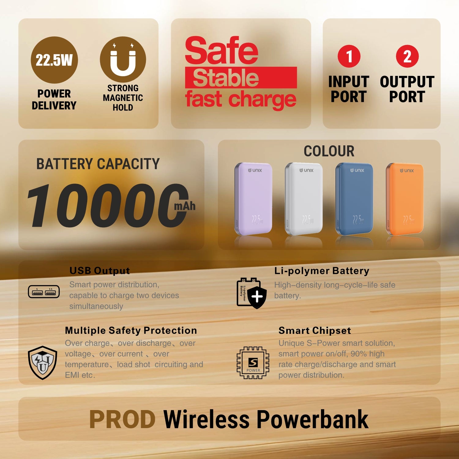 UNIX UX-1540 Prod 10000mAh Wireless Power Bank