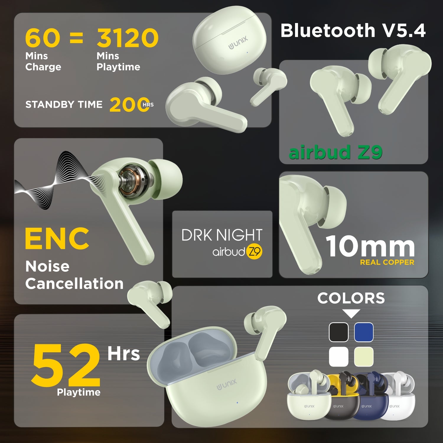 UNIX Dark night Airbud Z9 Wireless Earbuds