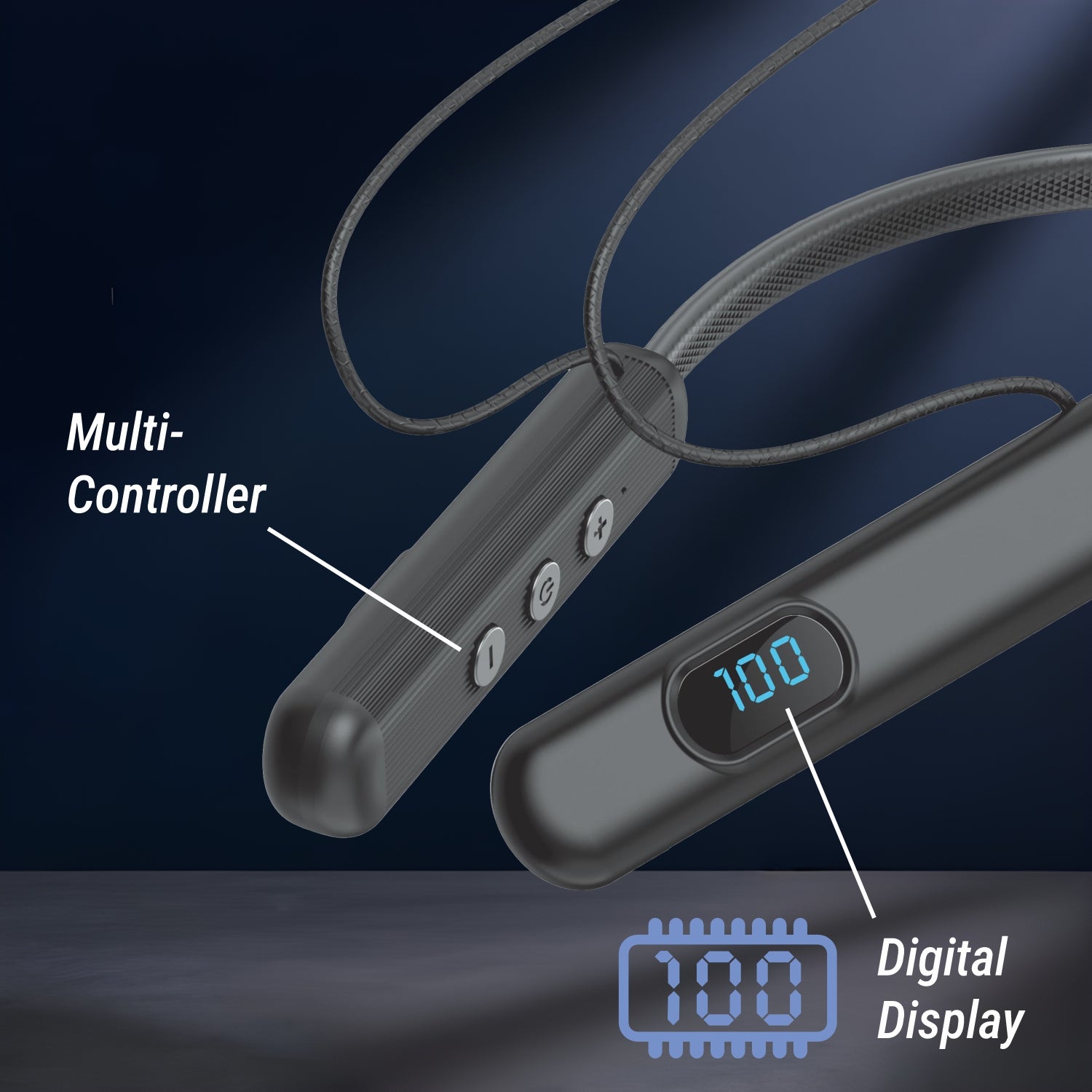 wireless neckband with Multi-controller with digital display