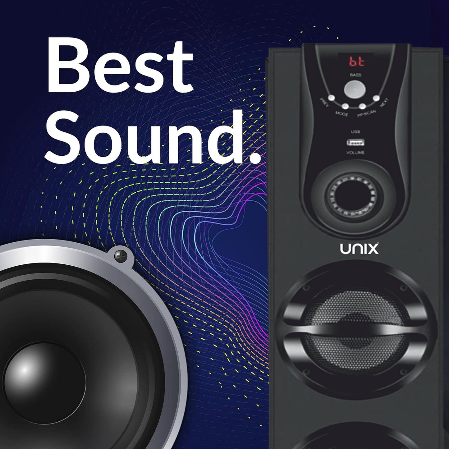 UNIX Boom 24 Sound Tower Speaker – 50W Power, Extra Bass Woofer, Multiple Connectivity & Remote